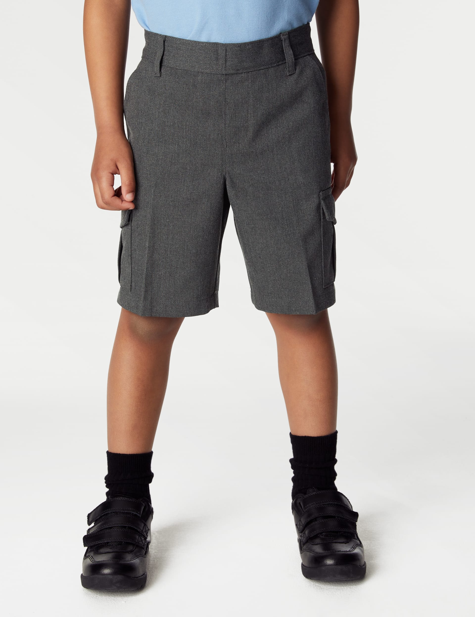 M&S Collection 2 Pack Boys Plus Waist Cargo School Shorts (4-14 Yrs) - 8-9 Y - Grey, Grey