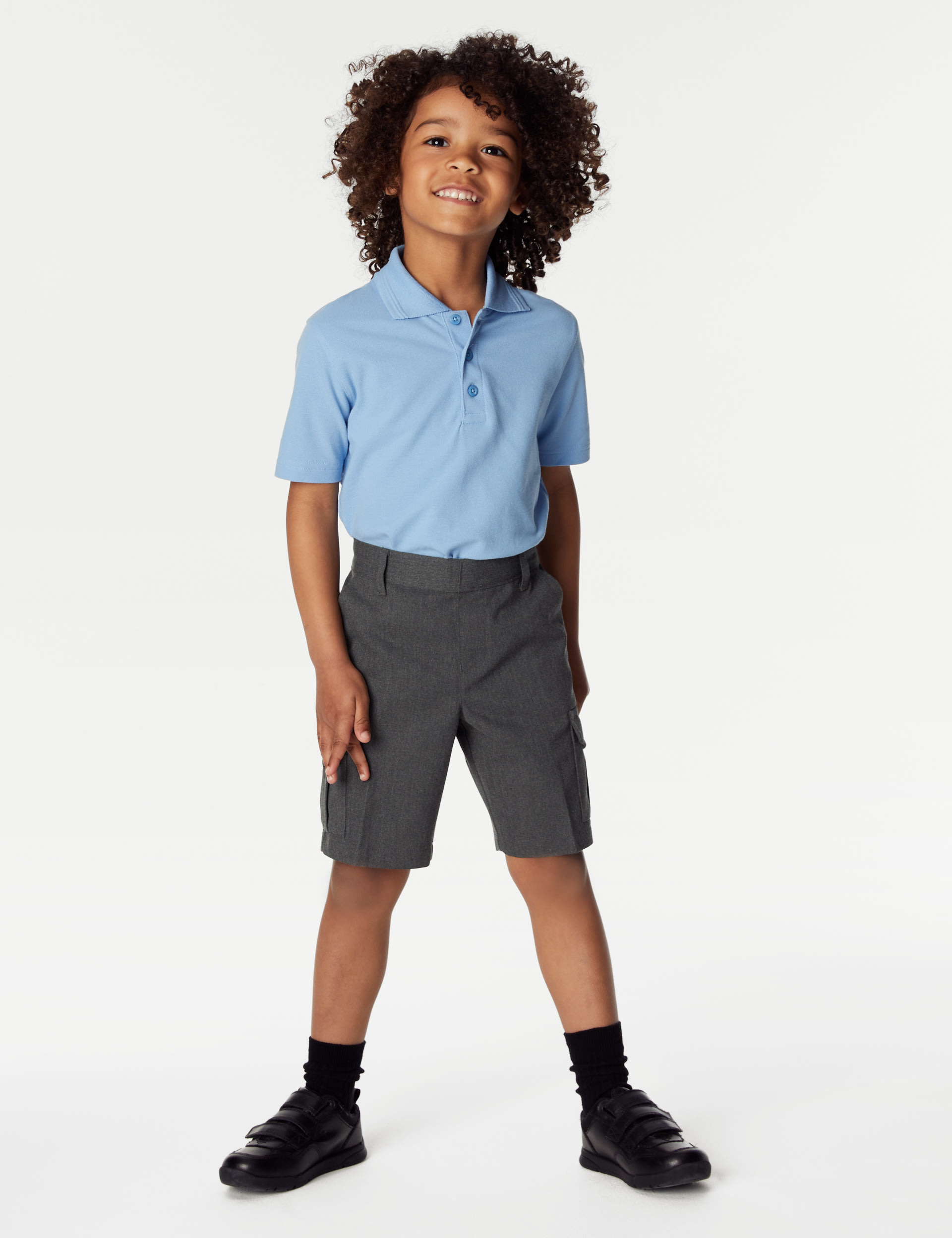 M&S Collection 2 Pack Boys Cargo School Shorts (2-14 Yrs) - 8-9 Y - Grey, Grey