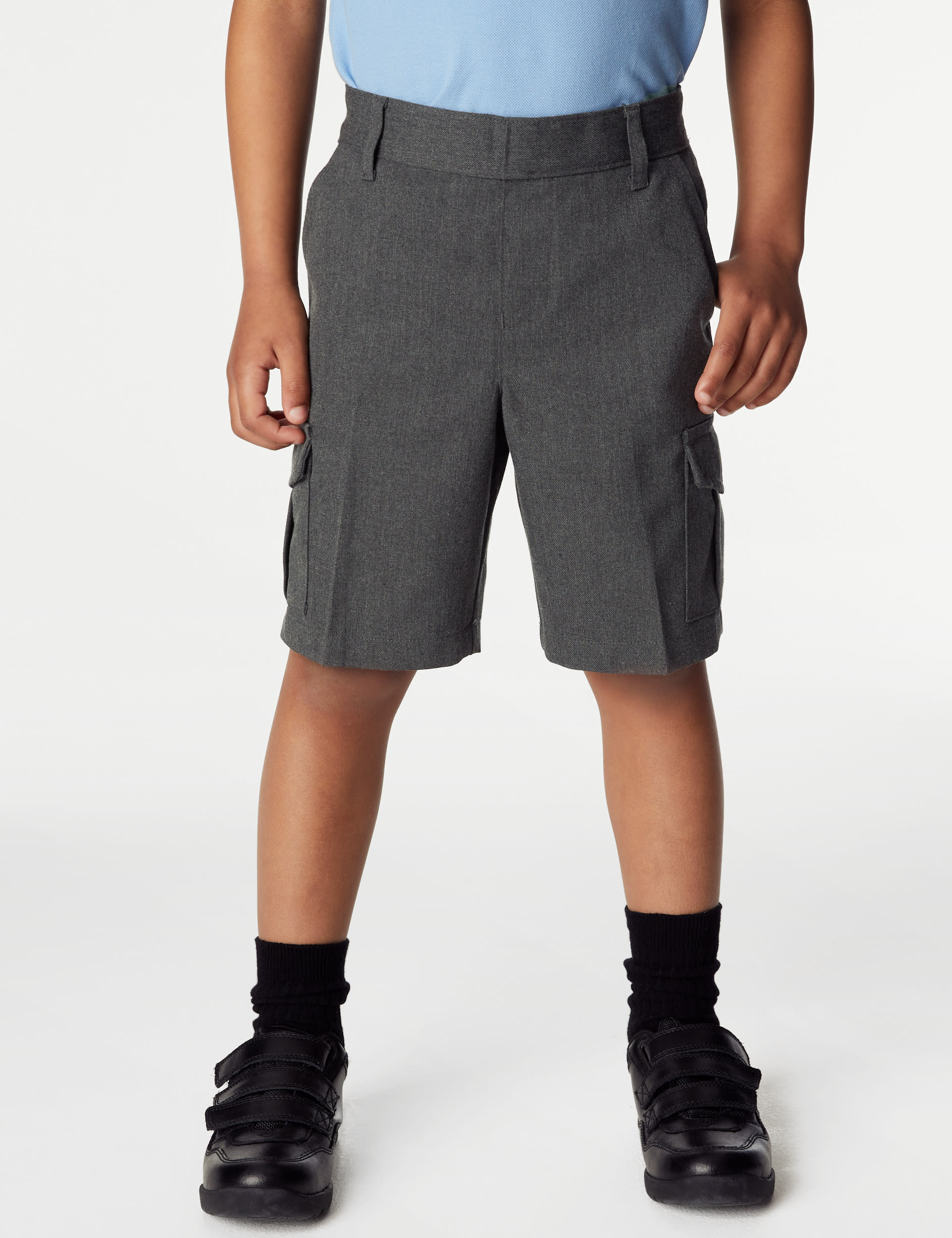 M&S Collection 2 Pack Boys Cargo School Shorts (2-14 Yrs) - 8-9 Y - Grey, Grey