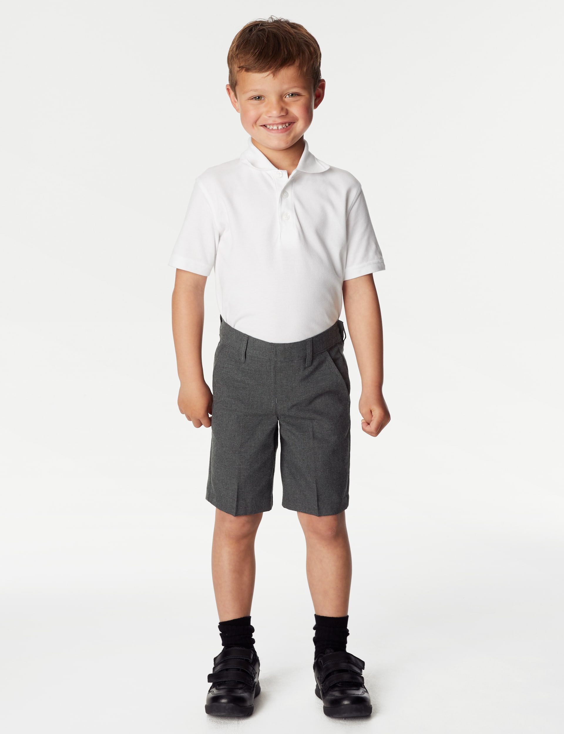 M&S Collection 2 Pack Boys Regular Leg Plus Waist School Shorts (4-14 Yrs) - 5-6 Y - Grey, Grey