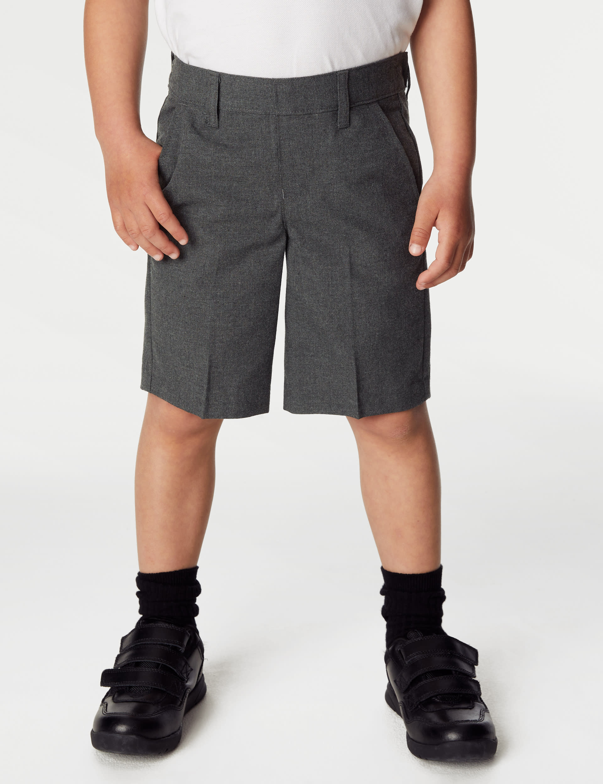 M&S Collection 2 Pack Boys Regular Leg Plus Waist School Shorts (4-14 Yrs) - 13-14 - Grey, Grey