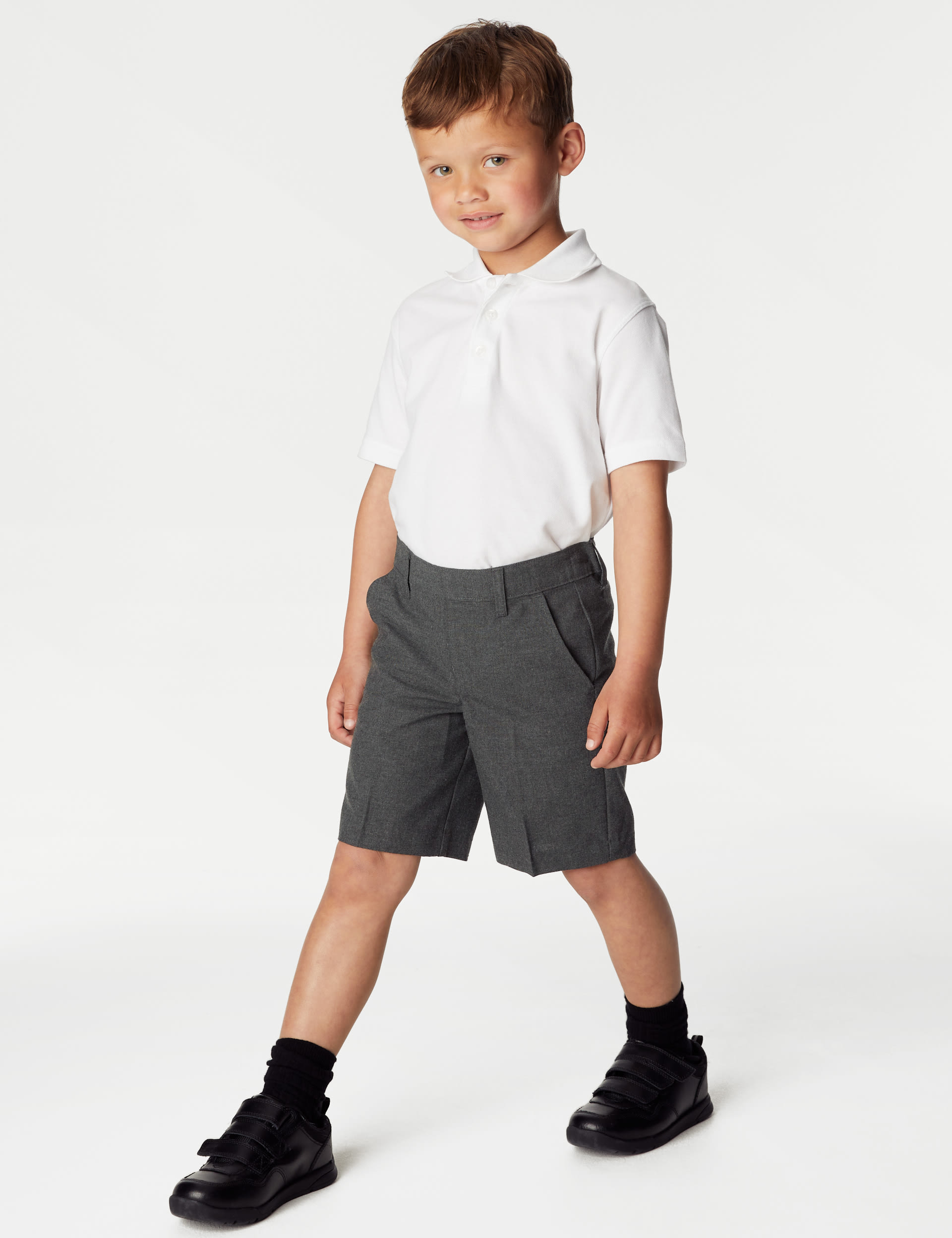 M&S Collection 2 Pack Boys Regular Leg School Shorts (2-14 Yrs) - 5-6 Y - Grey, Charcoal,Black,Navy,Grey