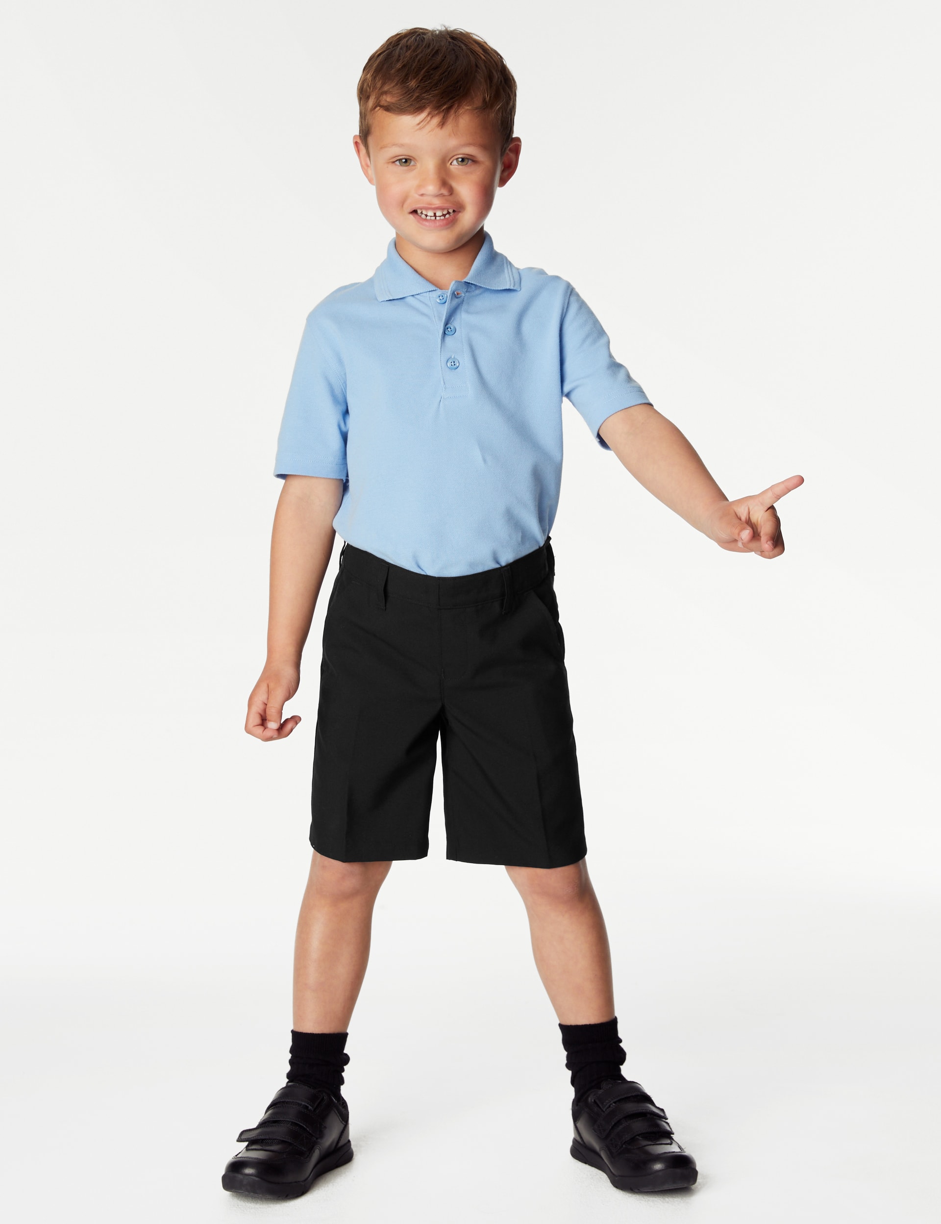 M&S Collection 2 Pack Boys Regular Leg School Shorts (2-14 Yrs) - 5-6 Y - Black, Black,Charcoal,Navy,Grey