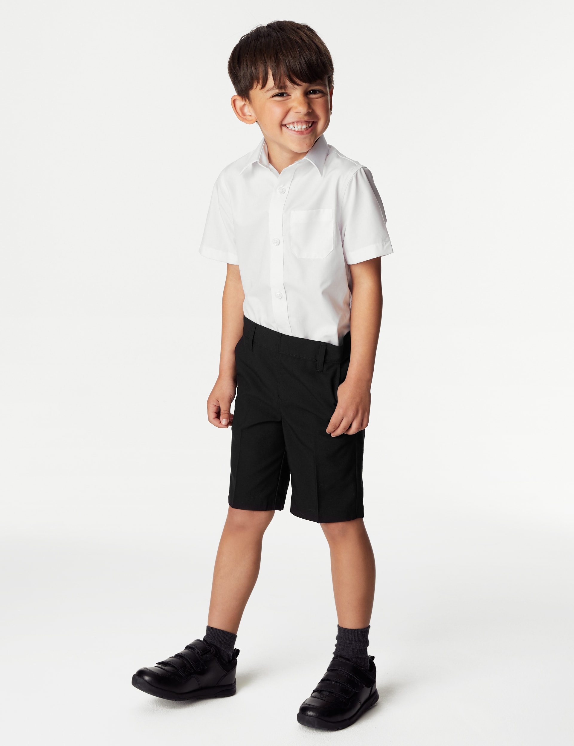 M&S Collection 2 Pack Boys Slim Leg School Shorts (2-14 Yrs) - 4-5 Y - Black, Black,Charcoal,Navy,Grey