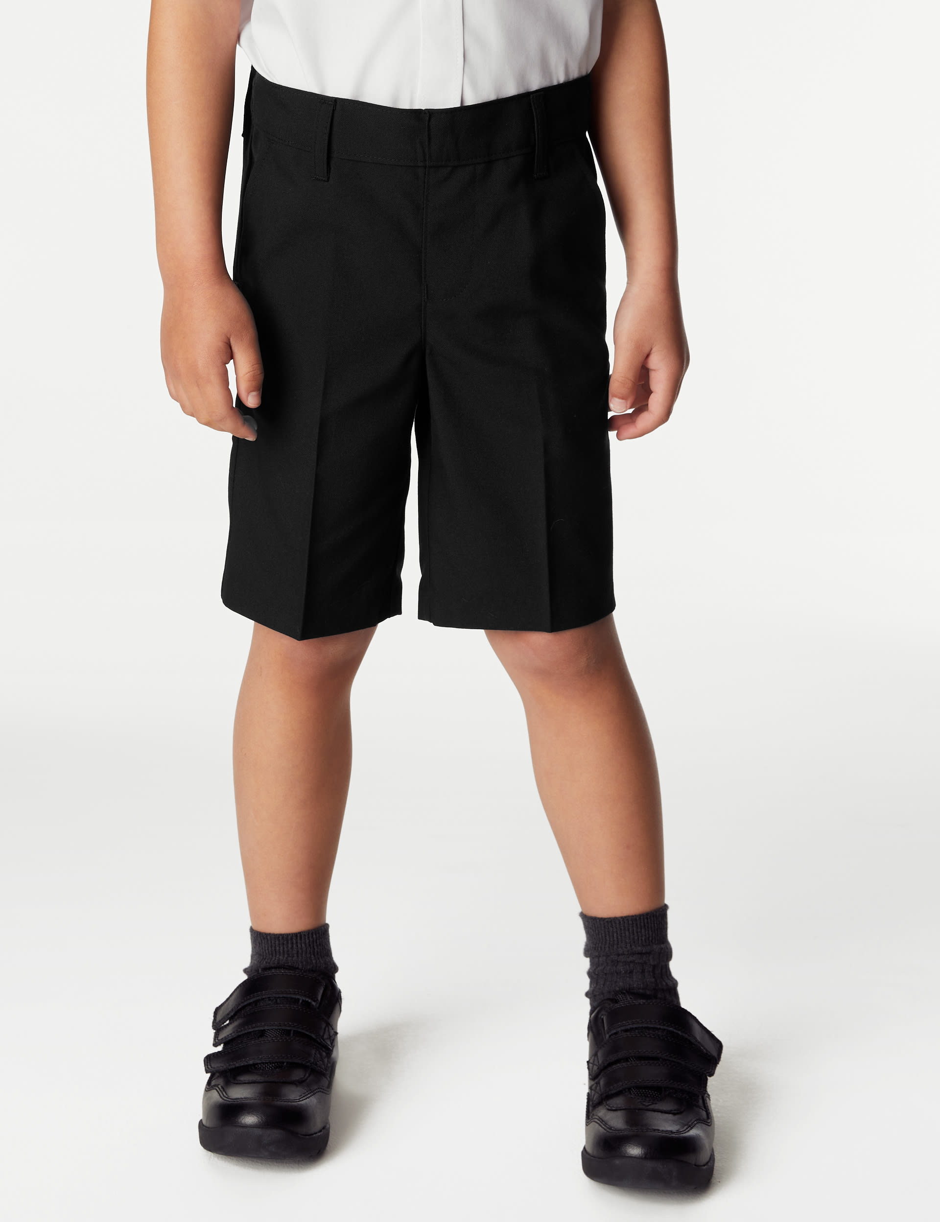 M&S Collection 2 Pack Boys Slim Leg School Shorts (2-14 Yrs) - 11-12 - Black, Black,Grey,Charcoal,Na