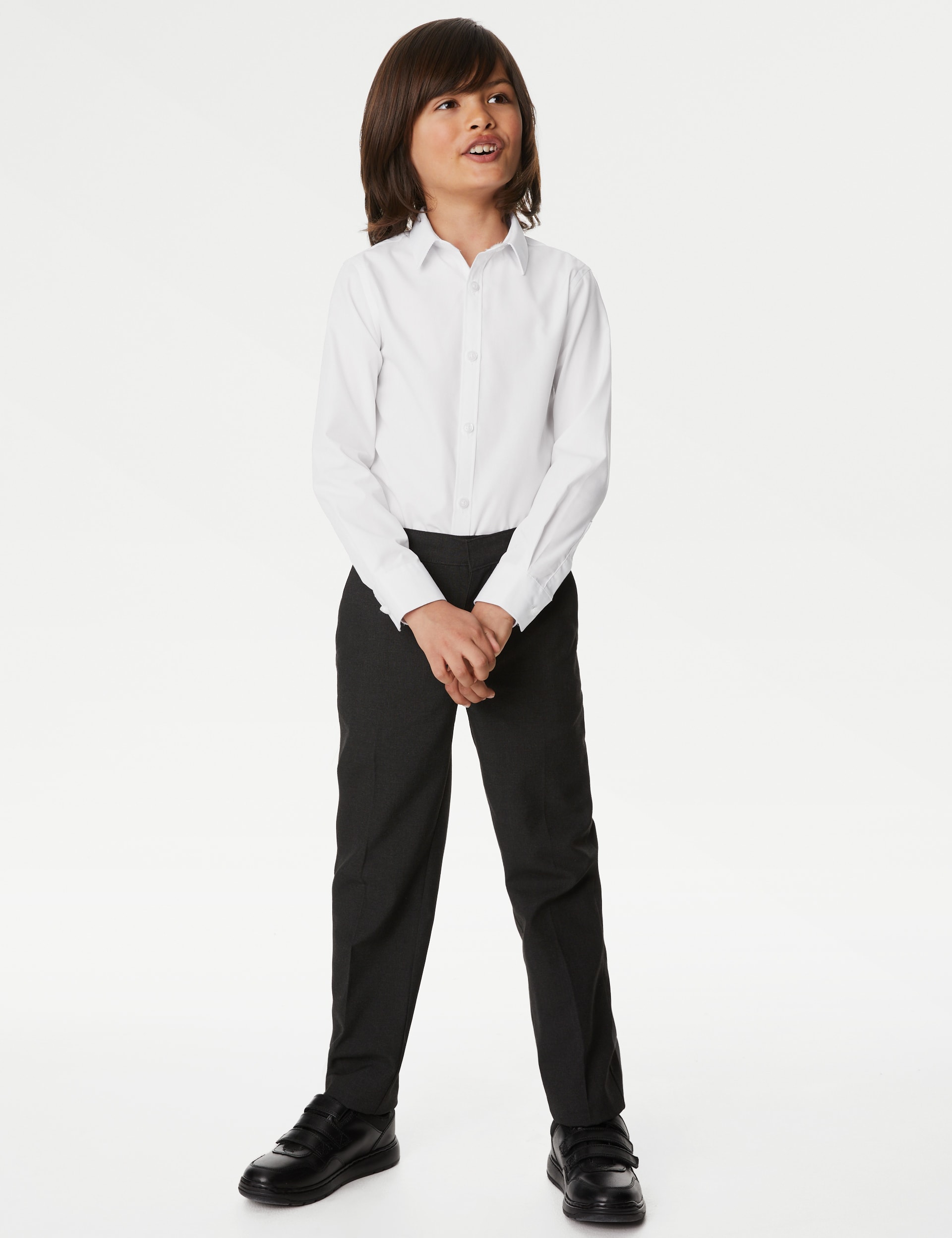 M&S Collection 3pk Boys Slim Fit Easy Iron School Shirts (2-16 Yrs) - 15-16 - White, White,Blue