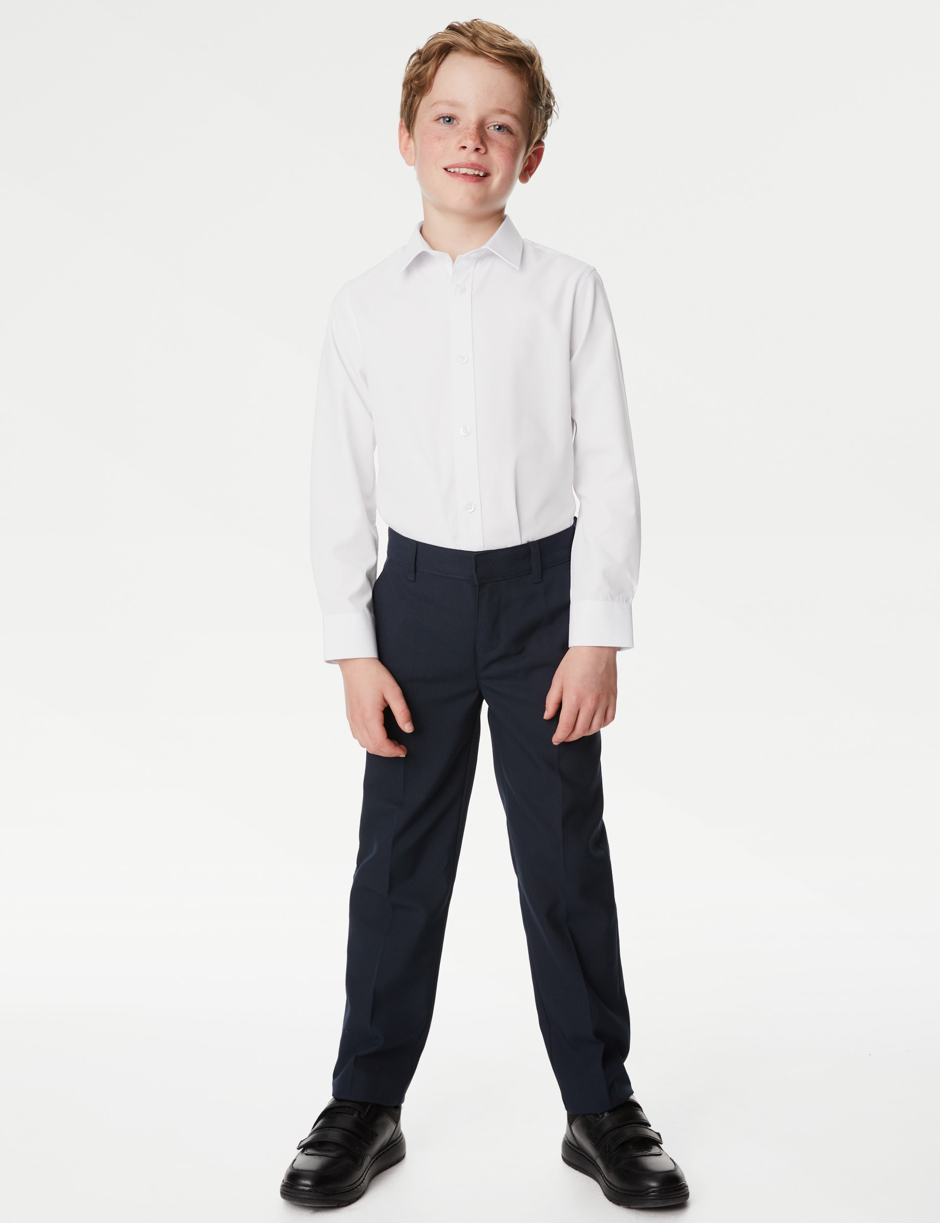 M&S Collection 3pk Boys Plus Fit Easy Iron School Shirts (4-18 Yrs) - 15-16 - White, White