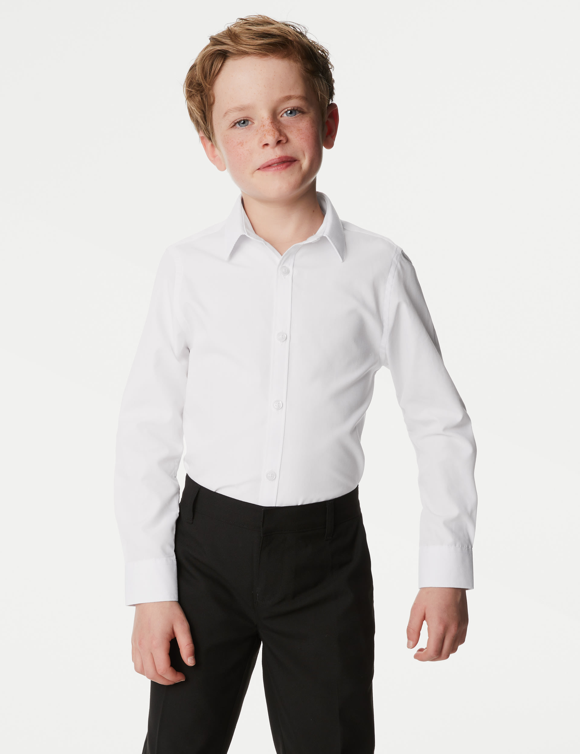 M&S Collection 2 Pack Boys Skinny Fit Stretch School Shirts (2-16 Yrs) - 7-8 Y - White, White