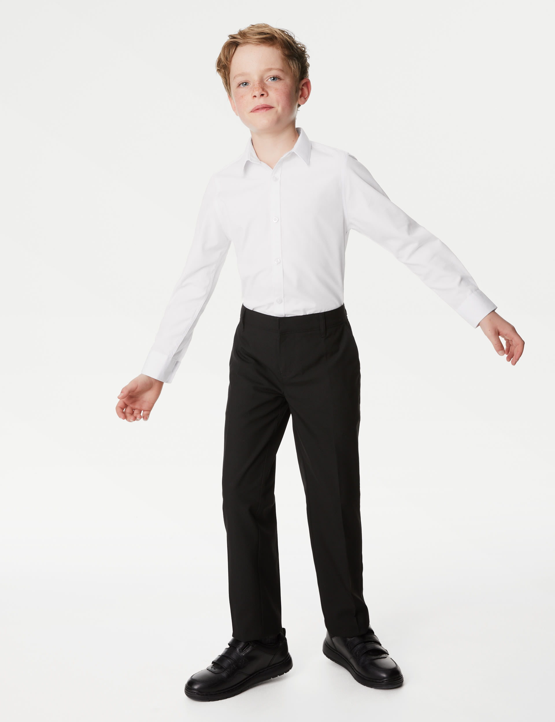 M&S Collection 2 Pack Boys Skinny Fit Stretch School Shirts (2-16 Yrs) - 15-16 - White, White