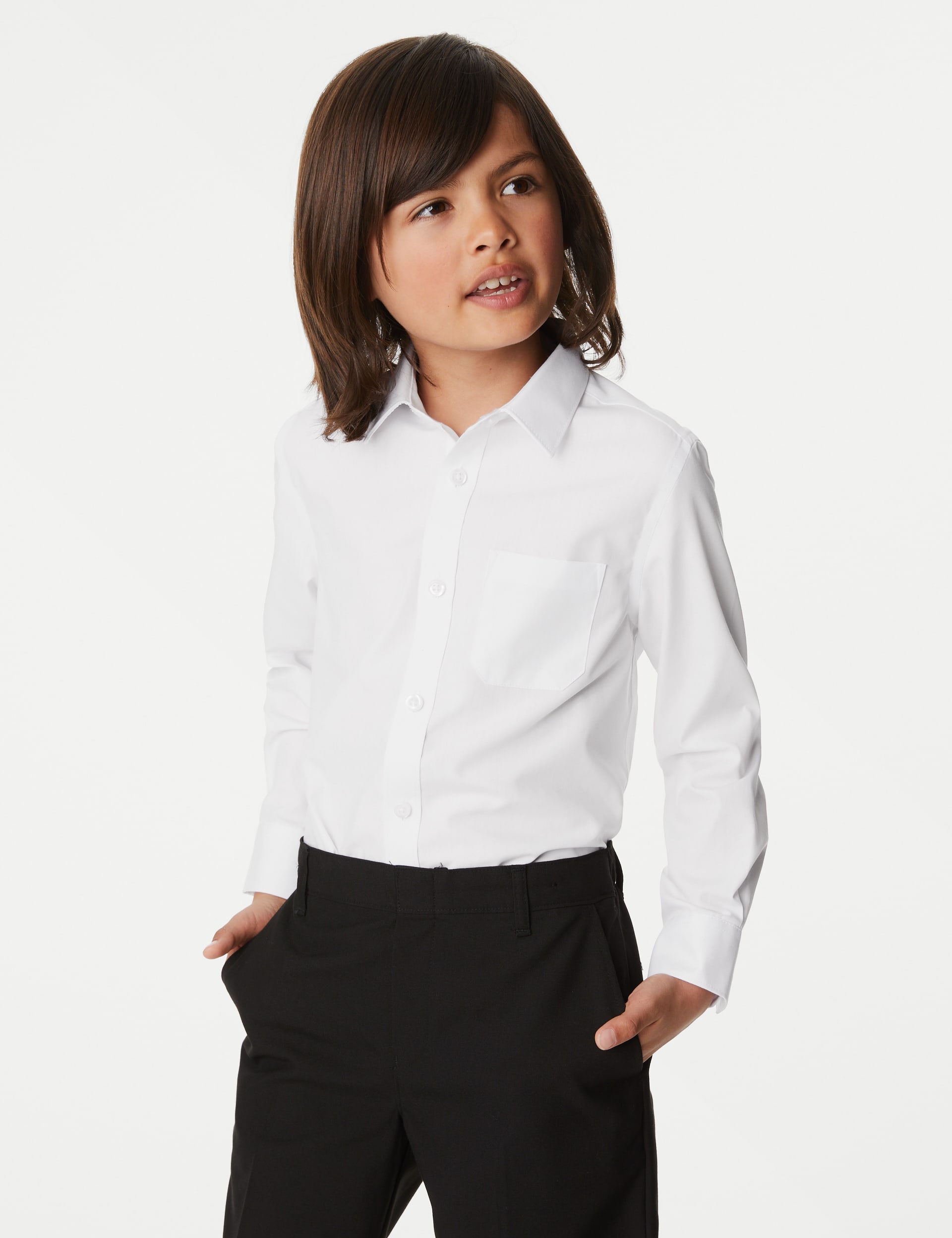 M&S Collection 2 Pack Boys Non-Iron School Shirts (2-18 Yrs) - 12-13 - White, White