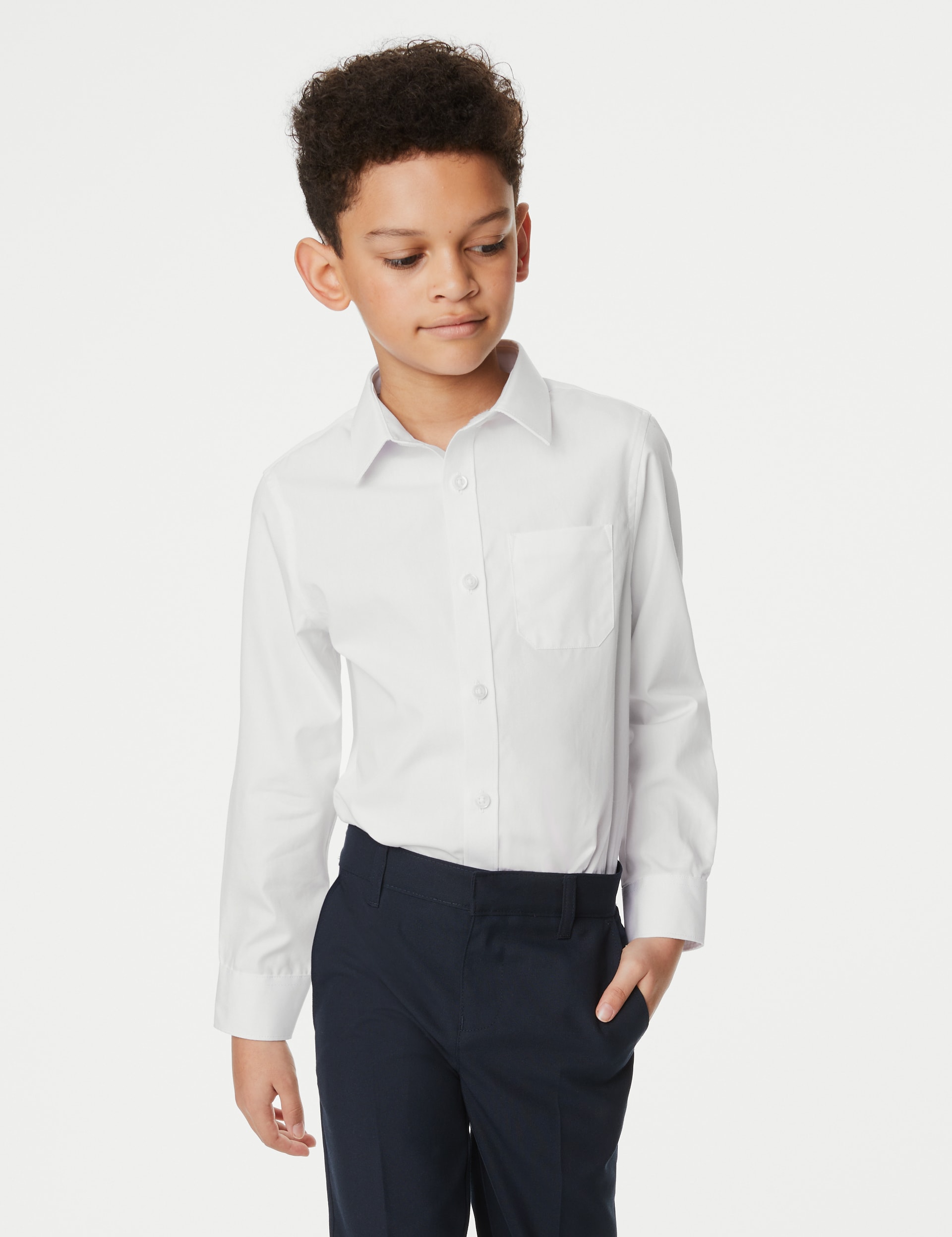 M&S Collection 2 Pack Boys Regular Fit Cotton School Shirts (2-18 Yrs) - 13-14 - White, White