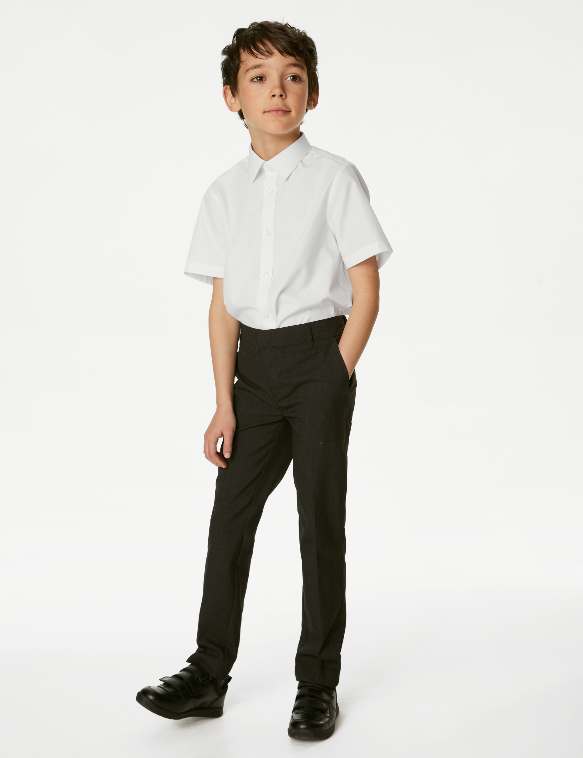 M&S Collection 3pk Boys Longer Length Easy Iron School Shirts (4-18 Yrs) - 15-16LNG - White, White