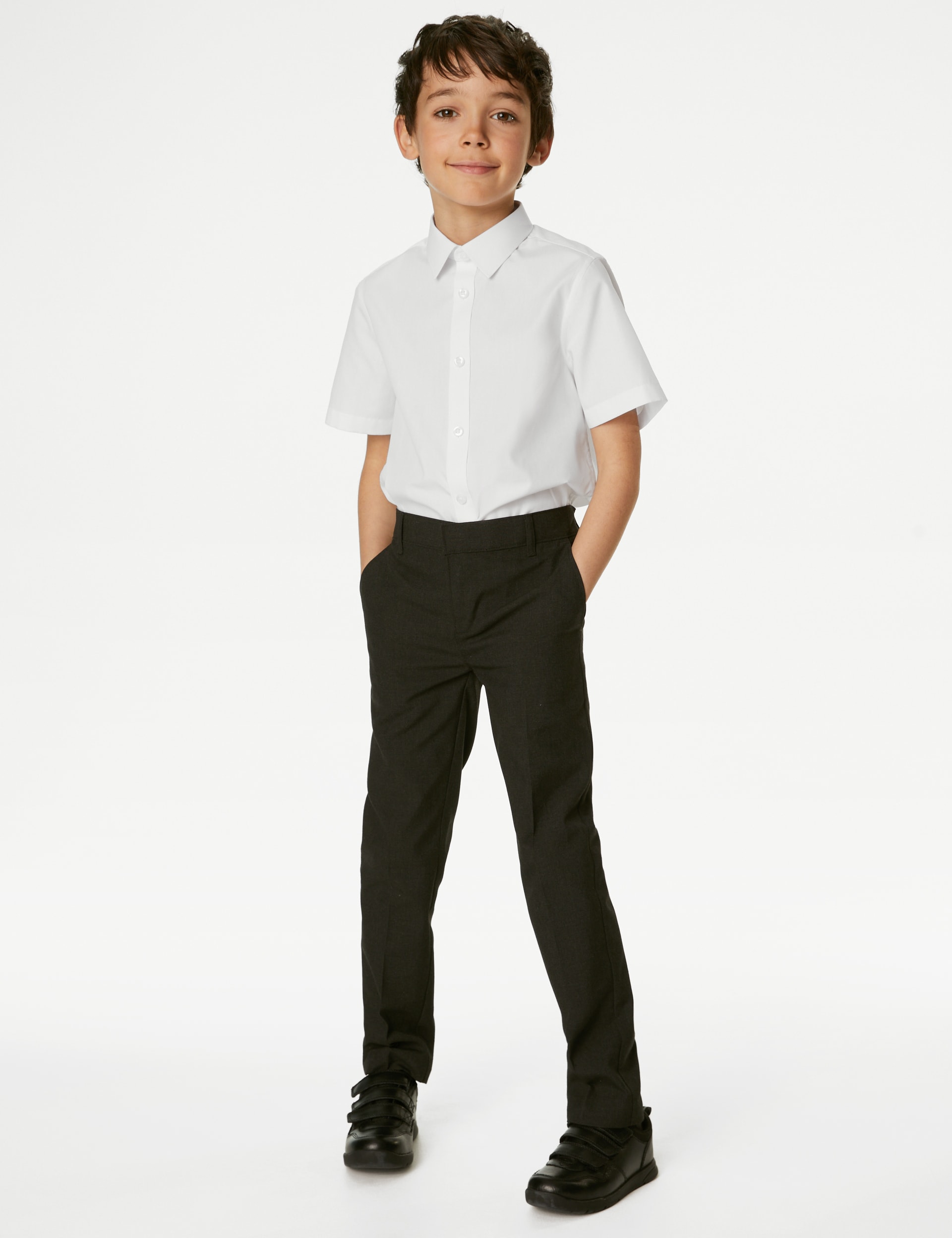 M&S Collection 3pk Boys Plus Fit Easy Iron School Shirts (4-18 Yrs) - 14-15 - White, White