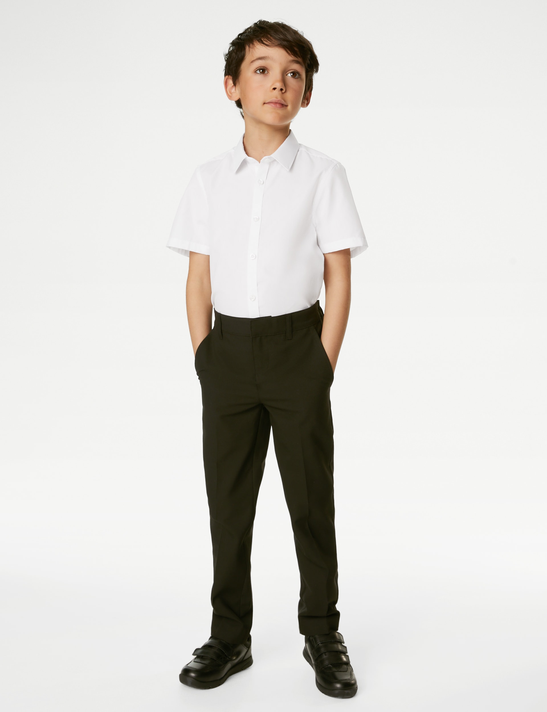 M&S Collection 3pk Boys Slim Easy Iron School Shirts (2-16 Yrs) - 9-10Y - White, White,Blue