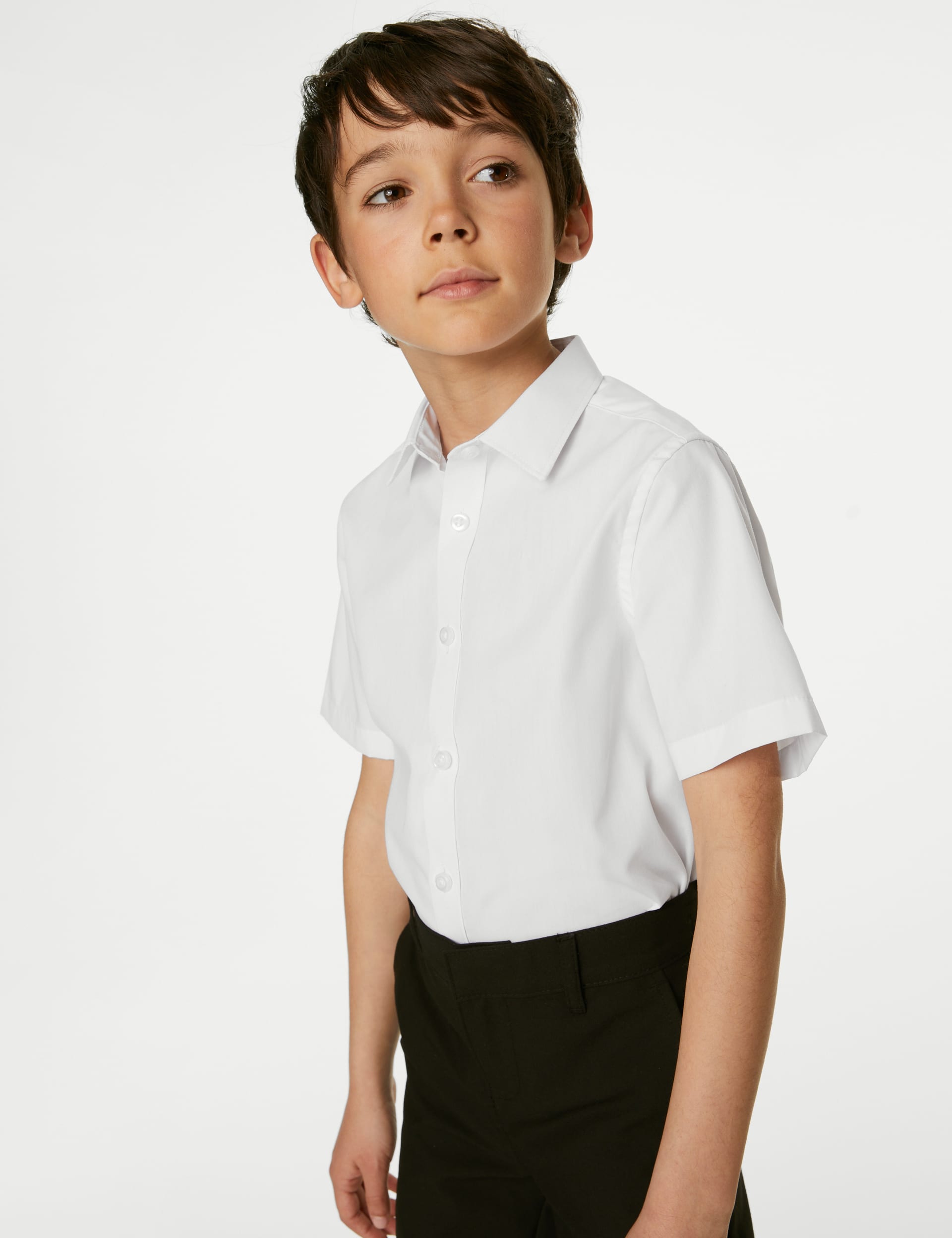 M&S Collection 5pk Boys Regular Fit Easy to Iron School Shirts (2-18 Yrs) - 17-18 - White, White