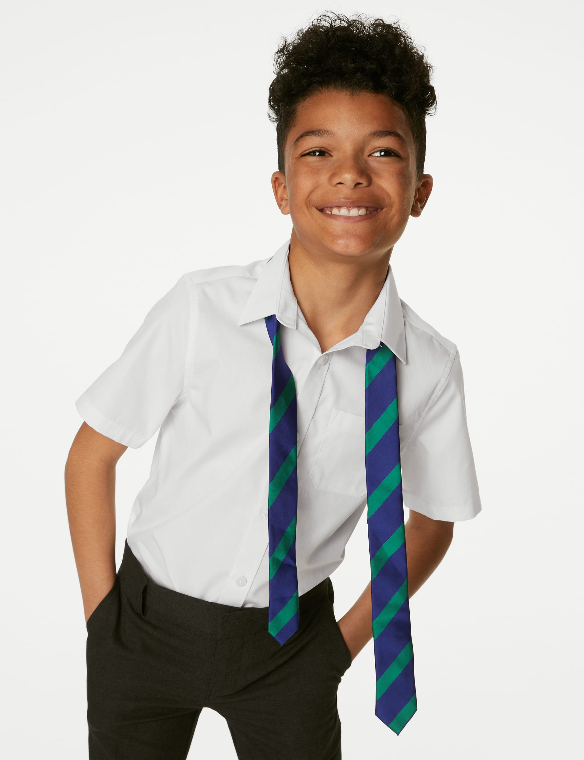 M&S Collection 2 Pack Boys Regular Fit Cotton School Shirts (2-18 Yrs) - 13-14 - White, White