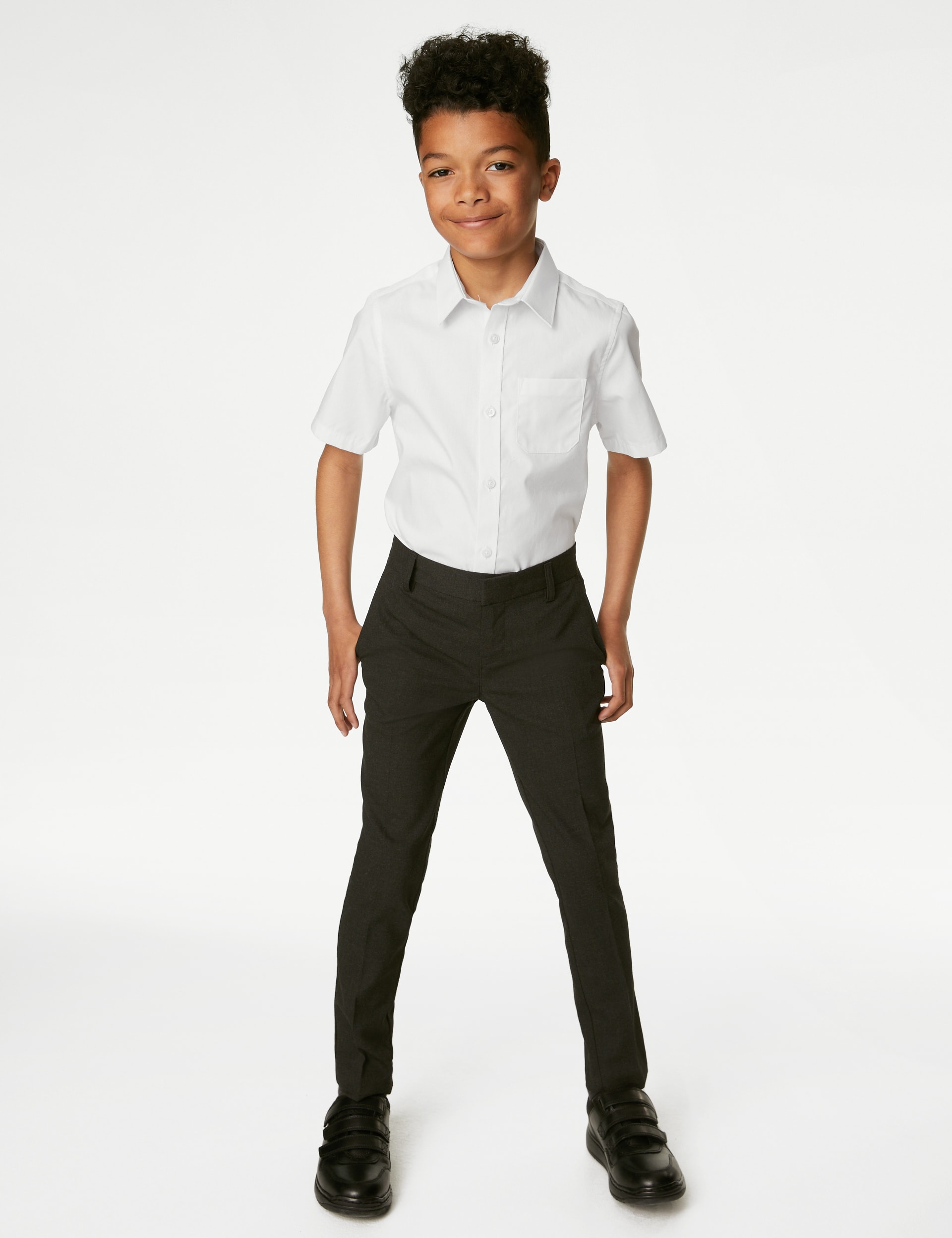 M&S Collection 2 Pack Boys Regular Fit Cotton School Shirts (2-18 Yrs) - 15-16 - White, White