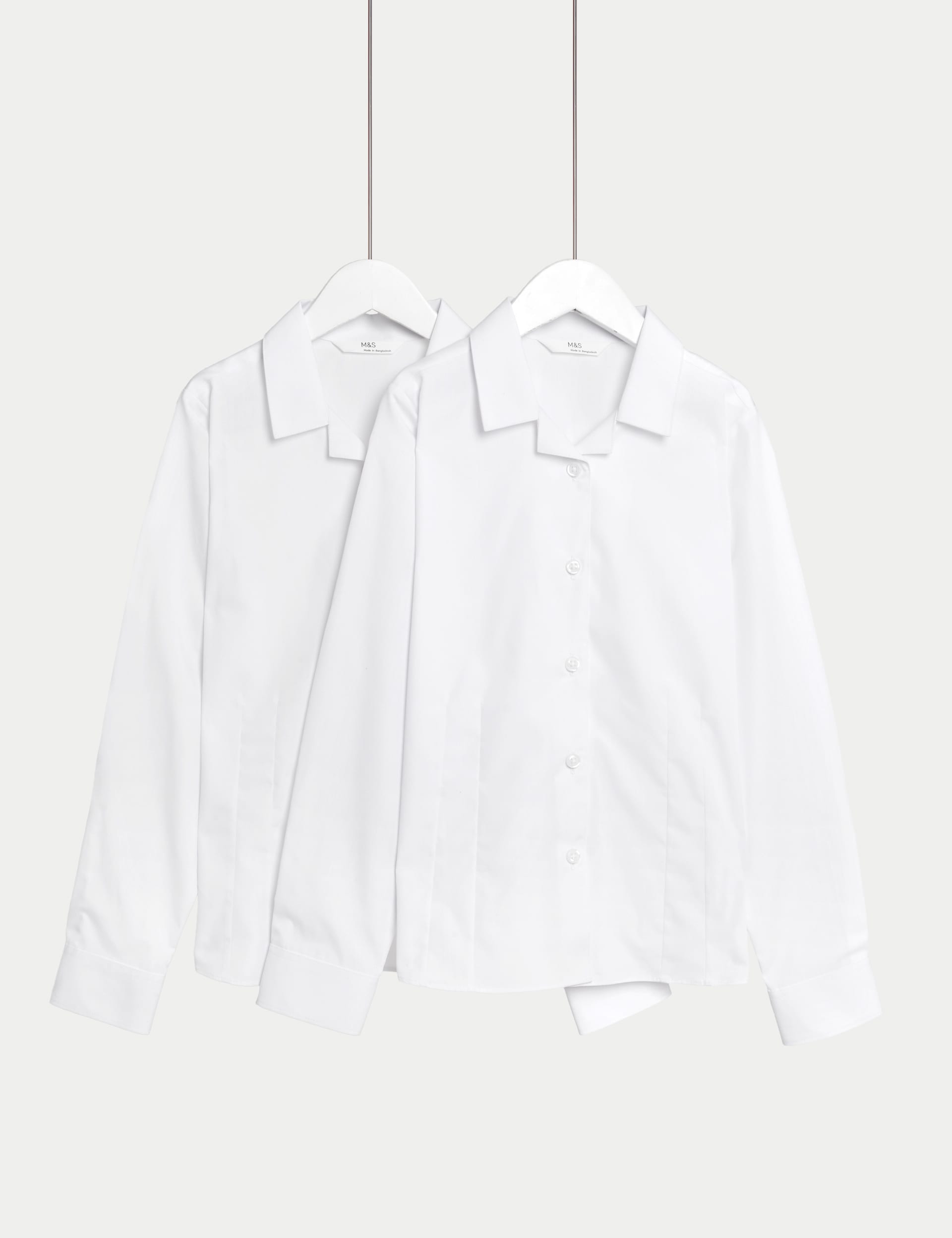 M&S Collection Girls 2 Pack Girls Cotton Blend School Blouses (2-18 Yrs) - 5-6 Y - White, White