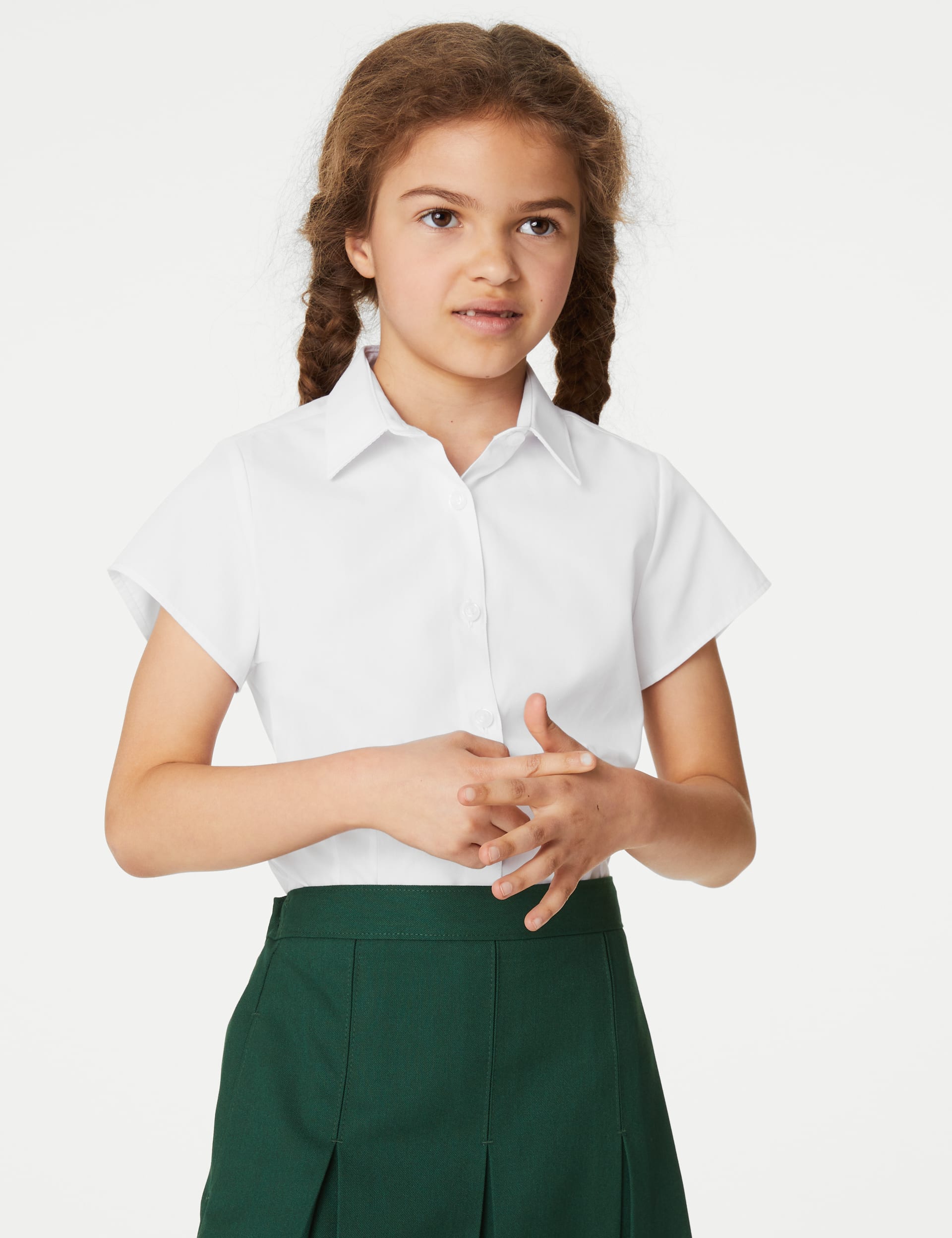 M&S Collection Girls 2 Pack Girls Cap Sleeve Easy Iron School Shirts (2-16 Yrs) - 5-6 Y - White, Whi