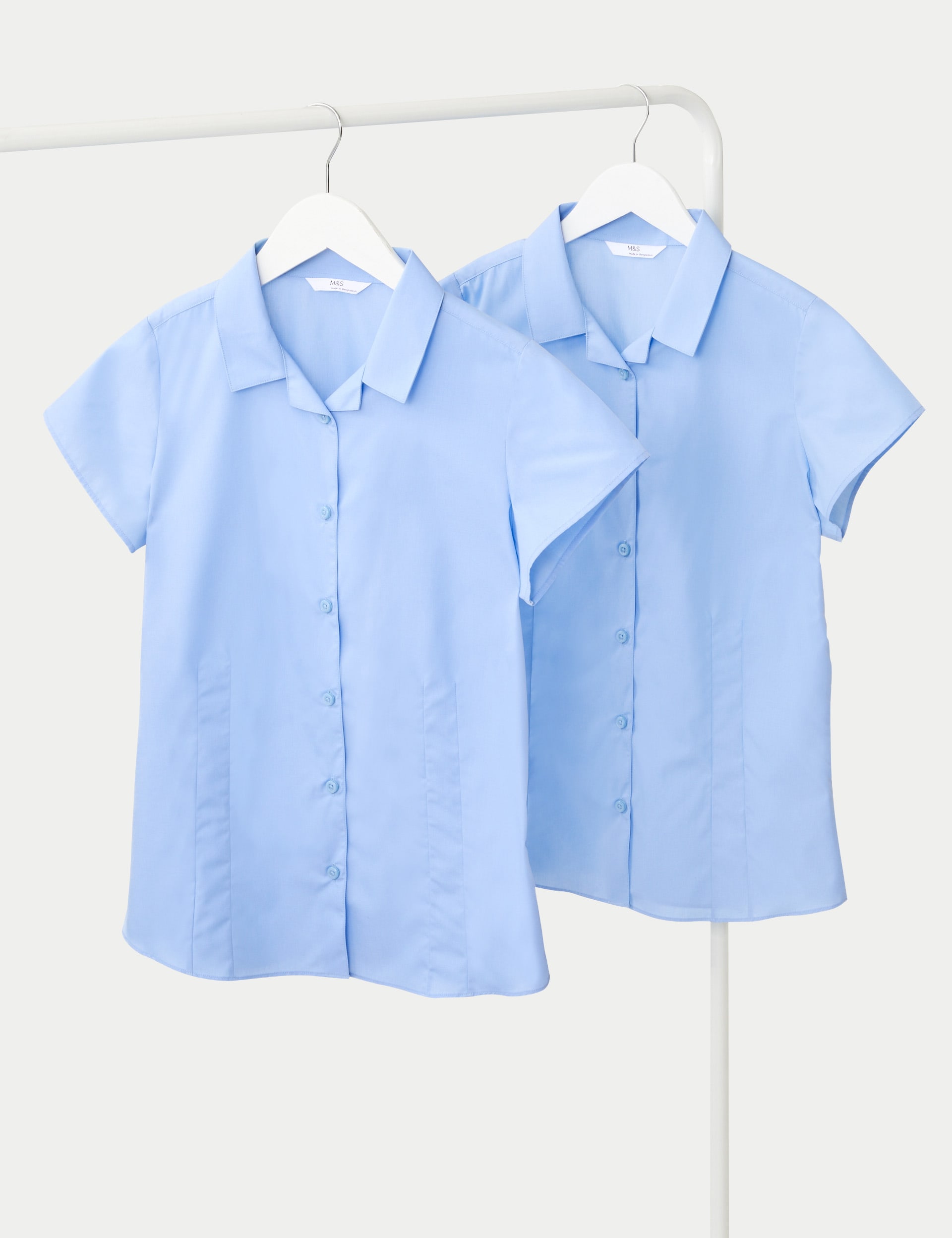 M&S Collection Girls 2 Pack Girls Easy Iron Revere School Shirts (2-16 Yrs) - 9-10Y - Blue, White,Bl