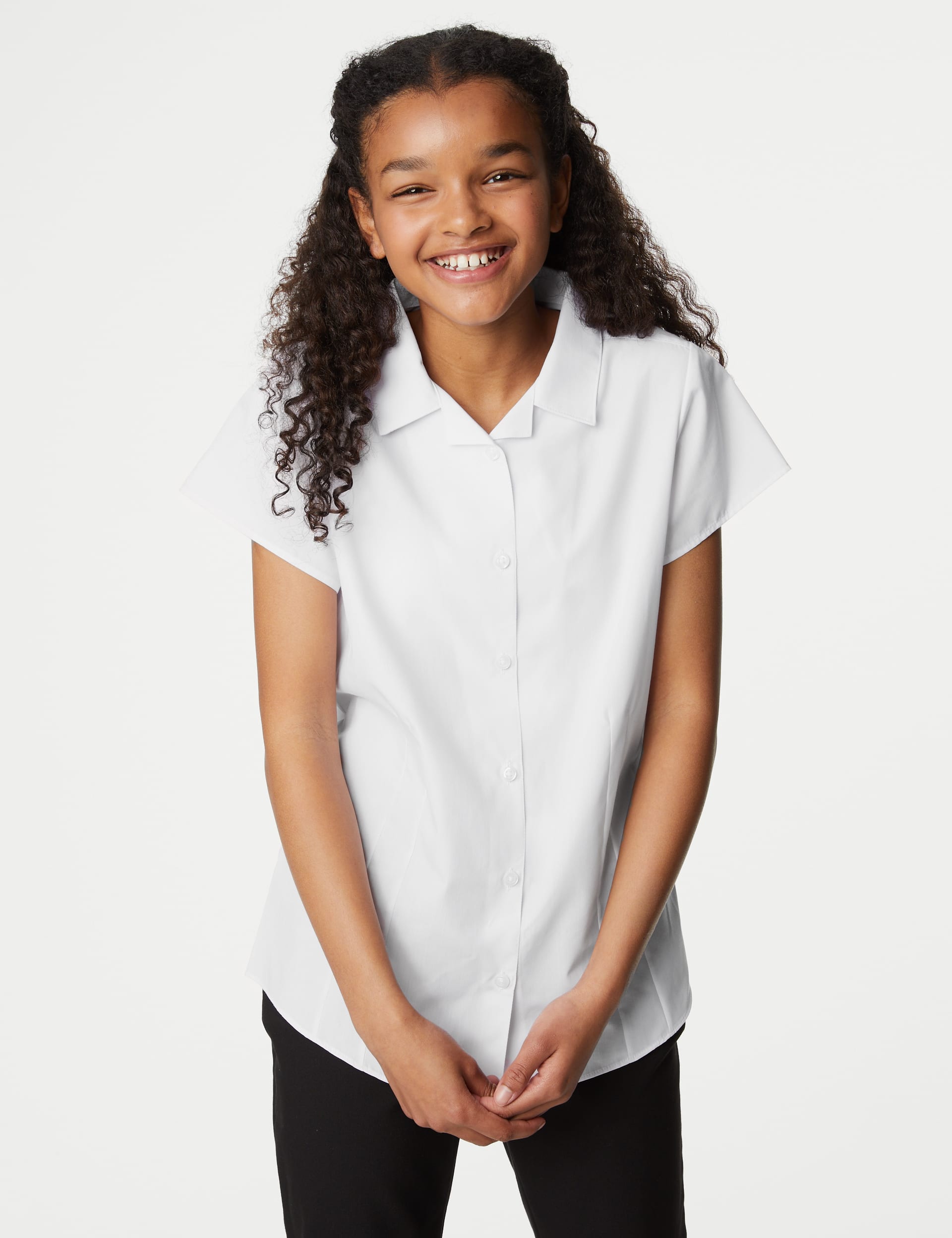 M&S Collection Girls 2 Pack Girls Easy Iron Revere School Shirts (2-16 Yrs) - 12-13 - White, White,Blue