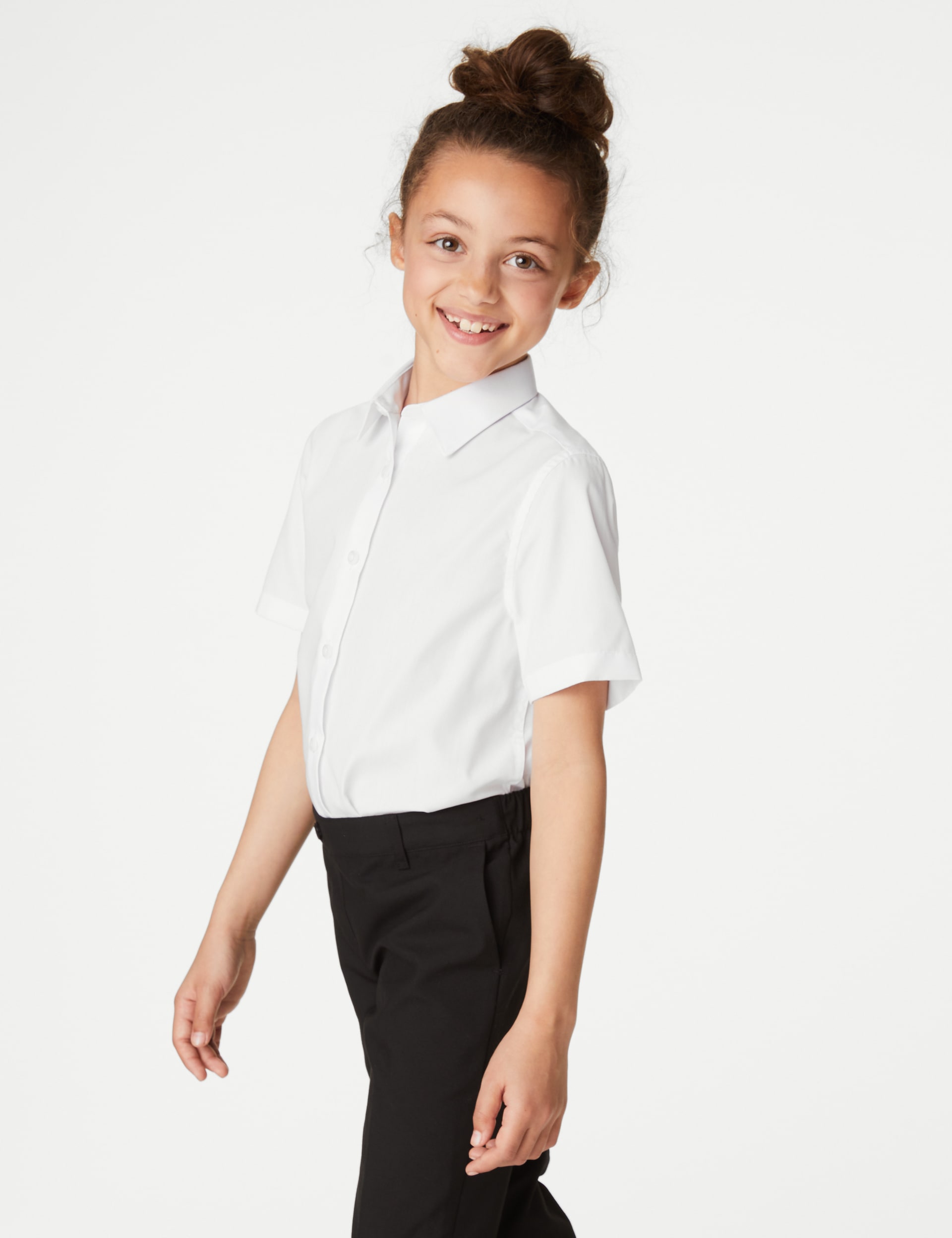 M&S Collection Girls 3pk Girls Longer Length Easy Iron School Shirts (4-18 Yrs) - 13-14LNG - White, White