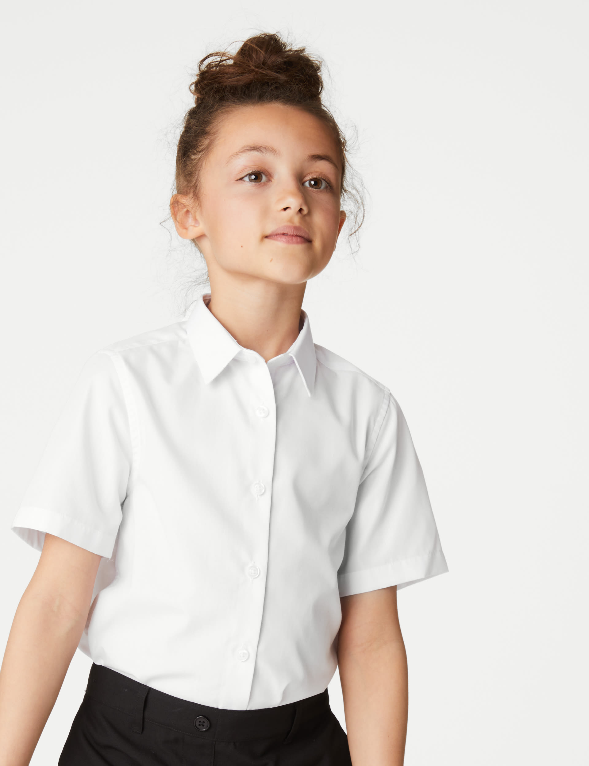 M&S Collection Girls 3pk Girls Plus Fit Easy Iron School Shirts (4-18 Yrs) - 8-9 Y - White, White