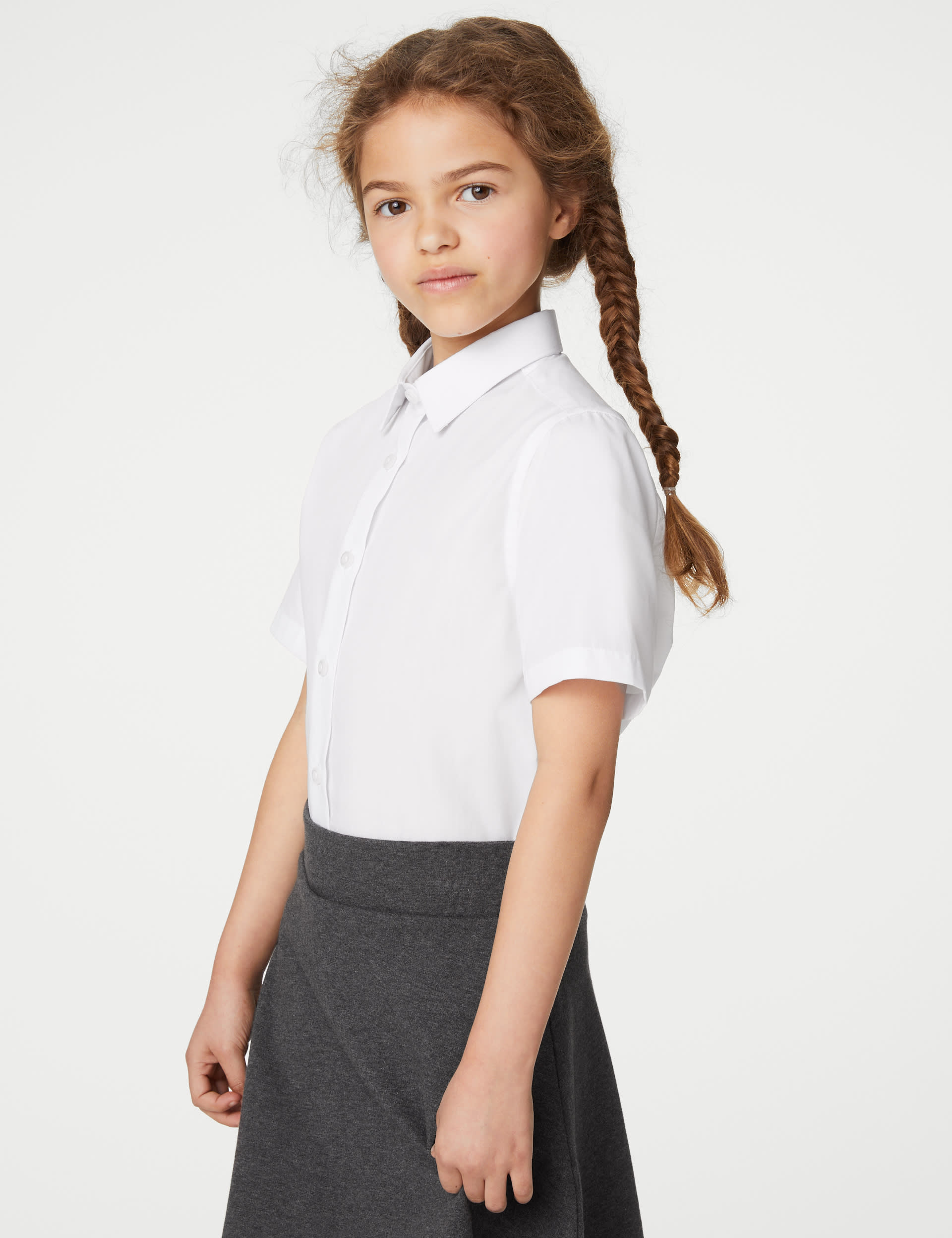 M&S Collection Girls 5pk Regular Fit Easy to Iron School Shirts (2-18 Yrs) - 16-17 - White, White