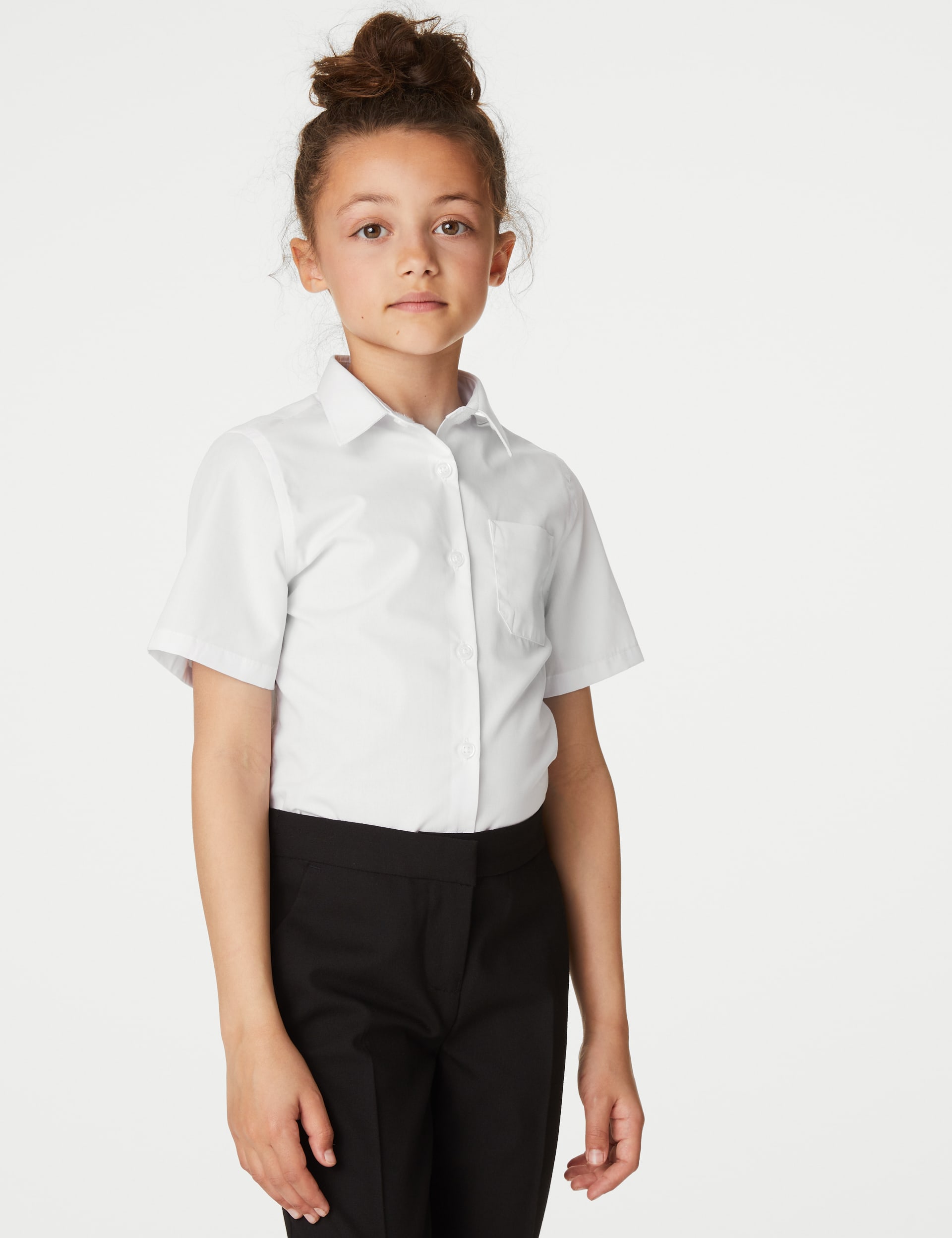 M&S Collection Girls 2 Pack Girls Slim Fit Non-Iron School Shirts (2-18 Yrs) - 5-6 Y - White, White