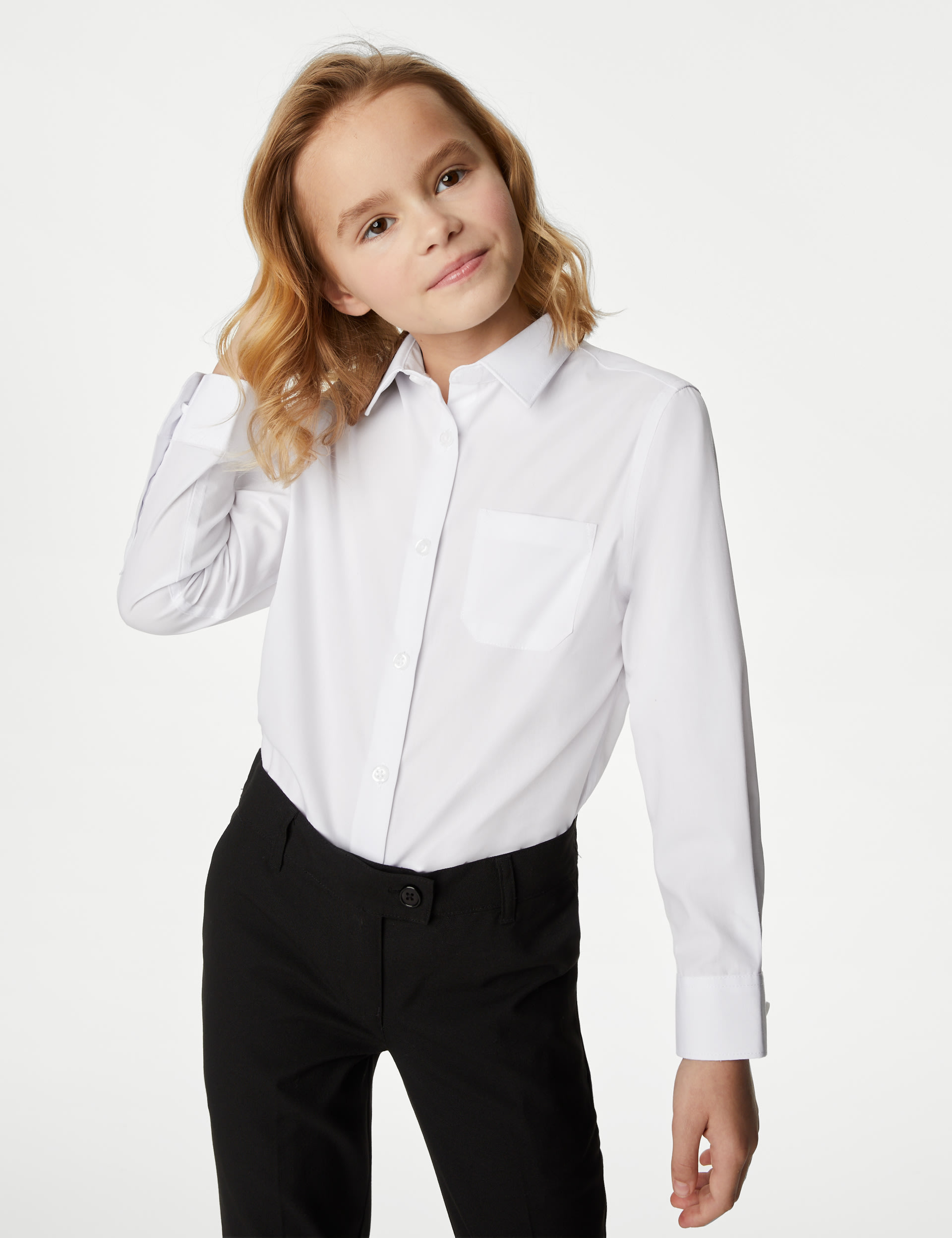 M&S Collection Girls 2 Pack Girls Non-Iron School Shirts (2-18 Yrs) - 17-18 - White, White