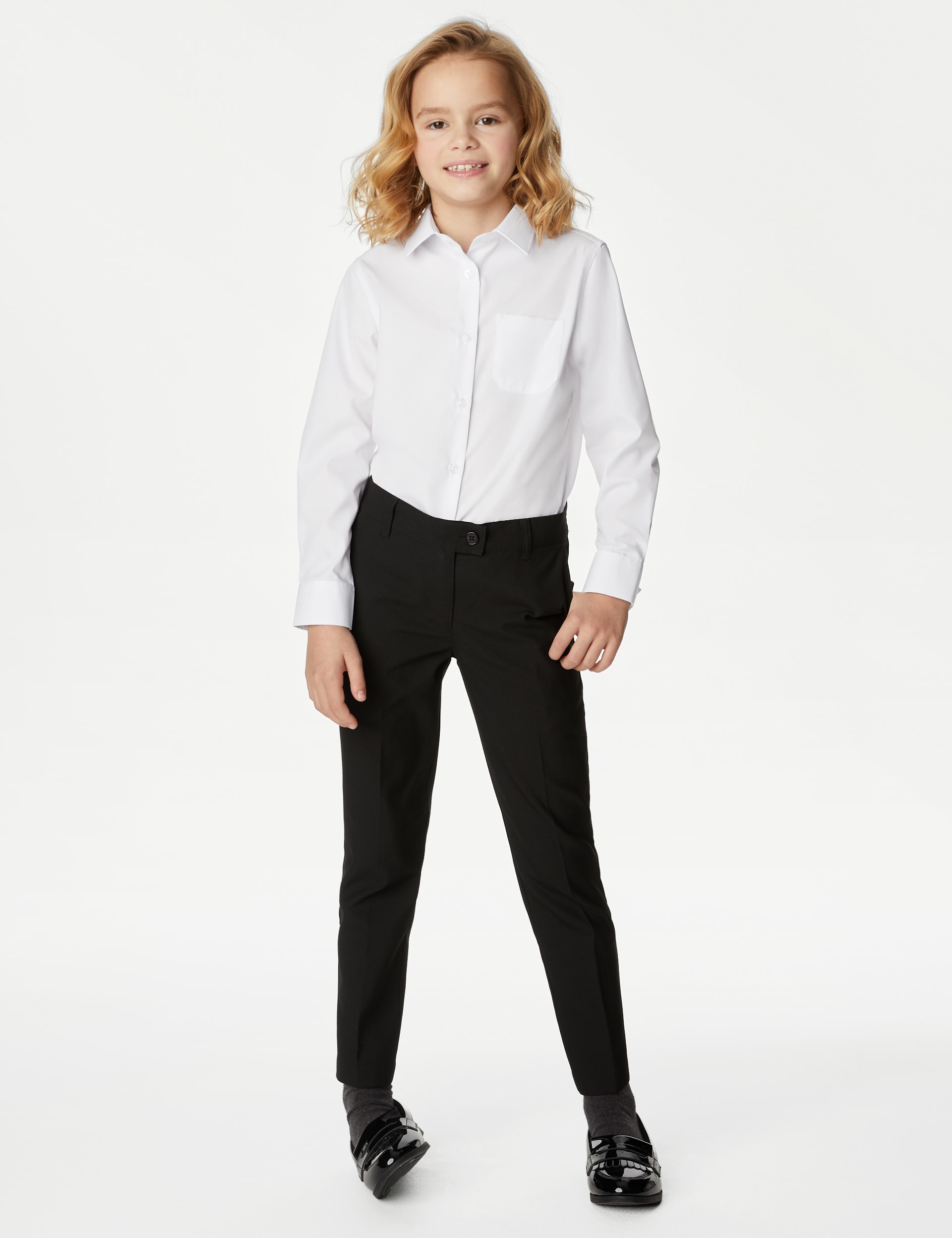 M&S Collection Girls 2 Pack Girls Non-Iron School Shirts (2-18 Yrs) - 17-18 - White, White