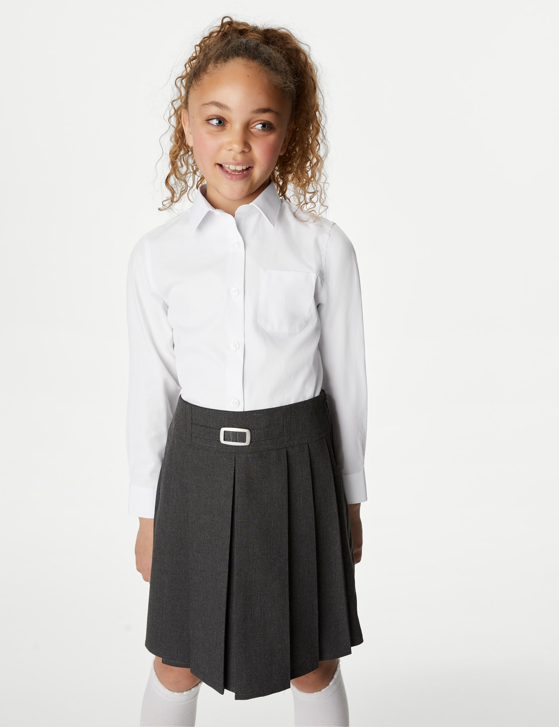 M&S Collection Girls 2 Pack Girls Regular Fit Cotton School Shirts (2-18 Yrs) - 13-14 - White, White