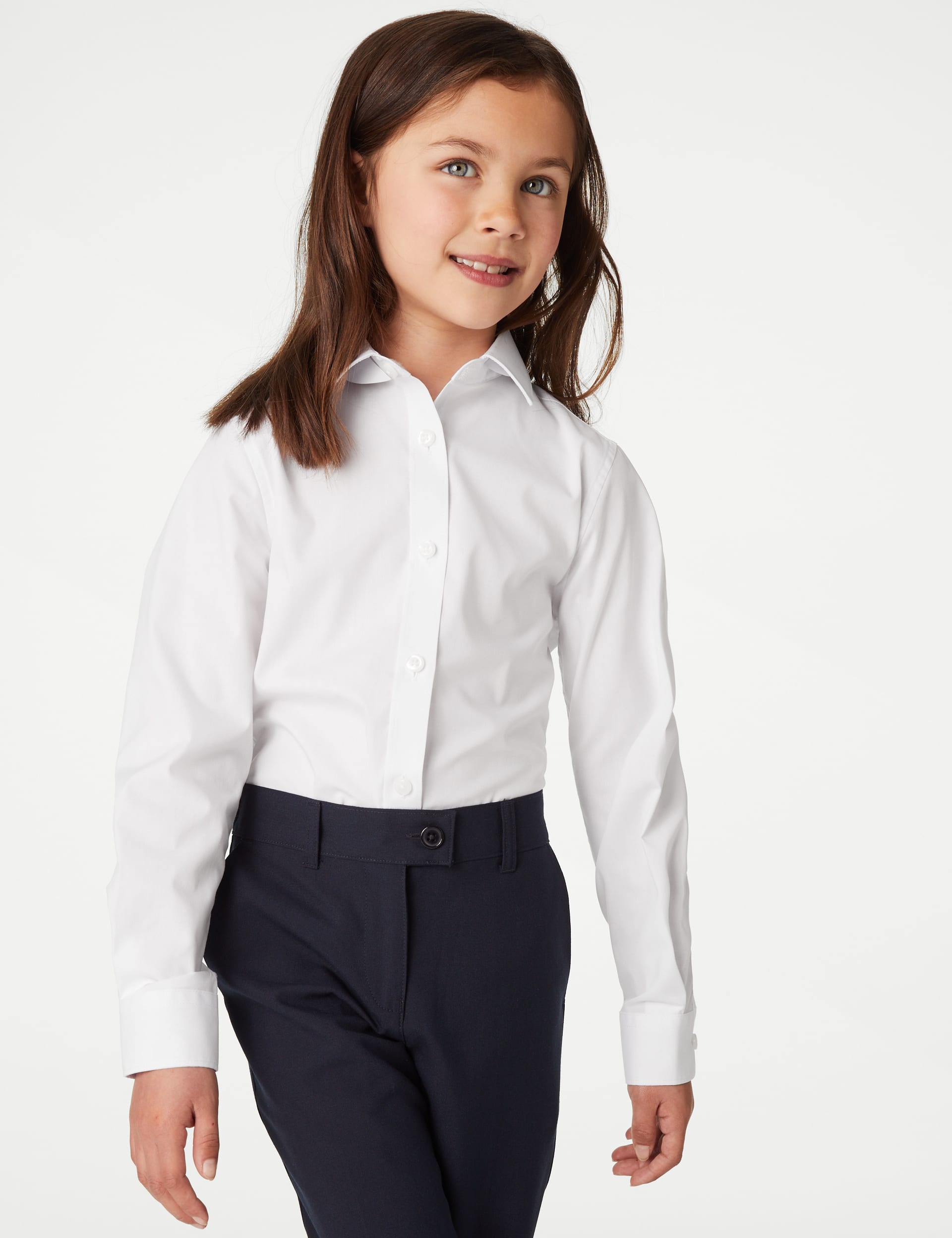 M&S Collection Girls 2 Pack Girls Skinny Fit School Shirts (2-18 Yrs) - 16-17 - White, White