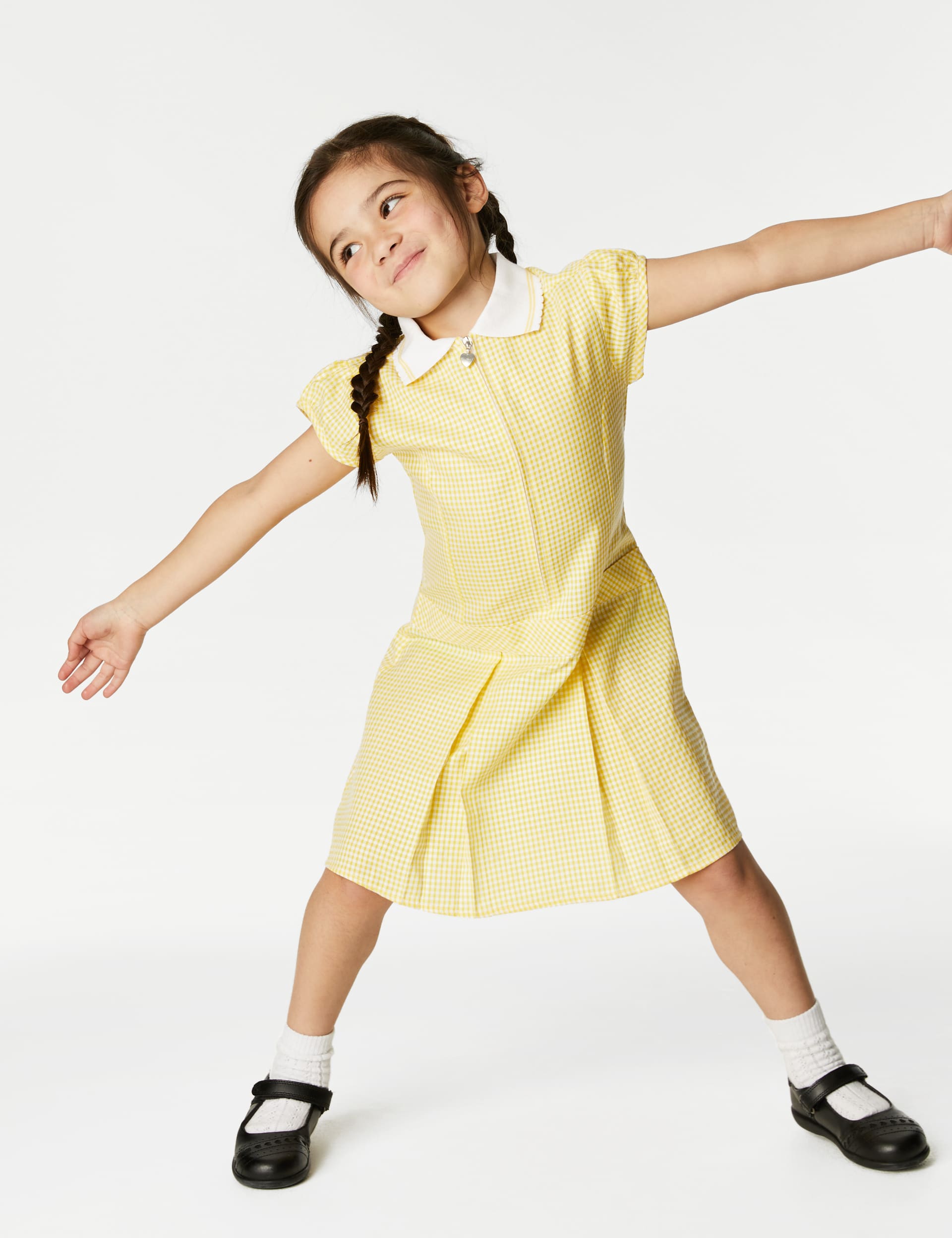 M&S Collection Girls Gingham Pleated School Dress (2-14 Yrs) - 12-13 - Yellow, Light Blue,Green,Pink