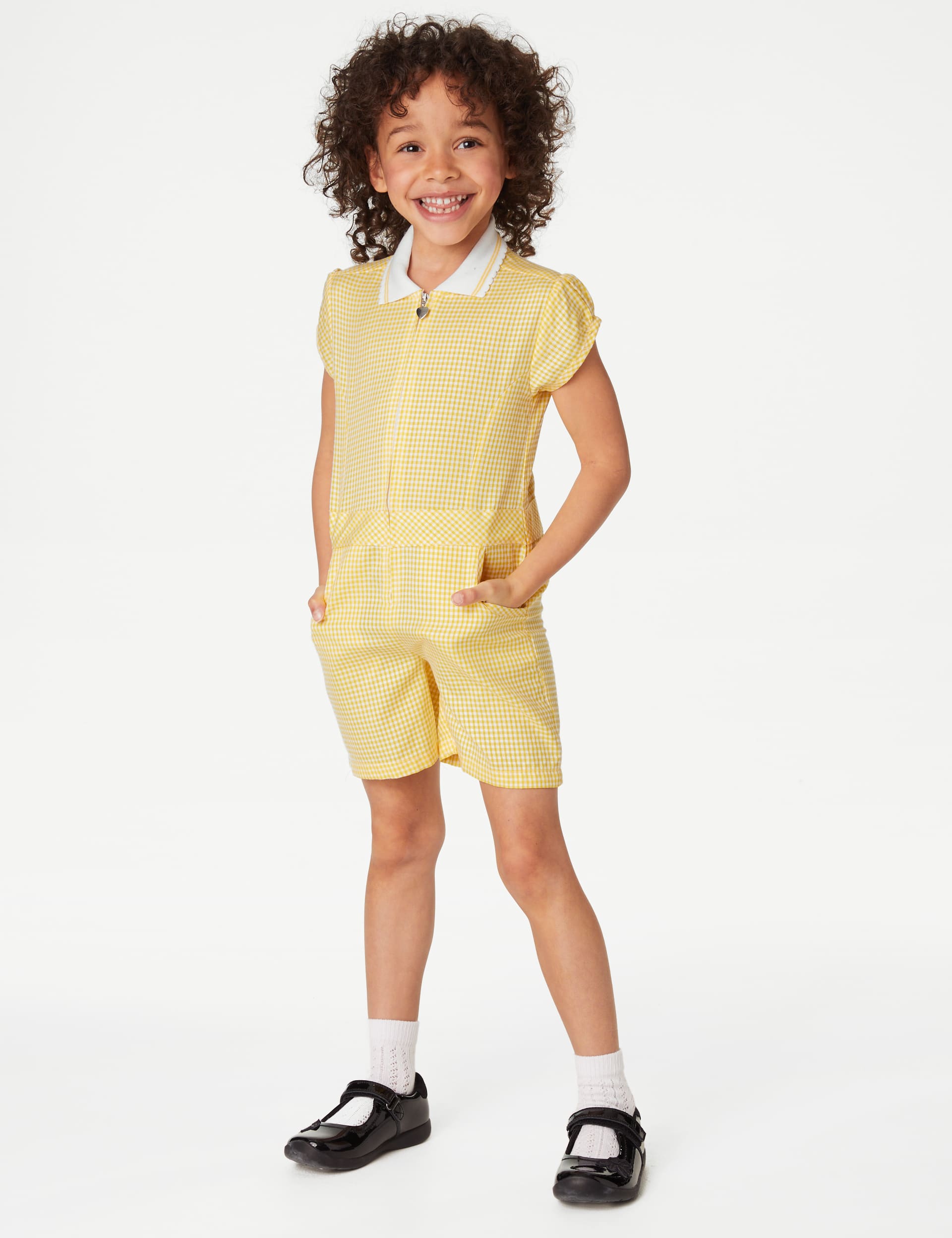 M&S Collection Girls Gingham School Playsuit (2-14 Yrs) - 10-11 - Yellow, Red,Yellow,Lilac,Green,Mid