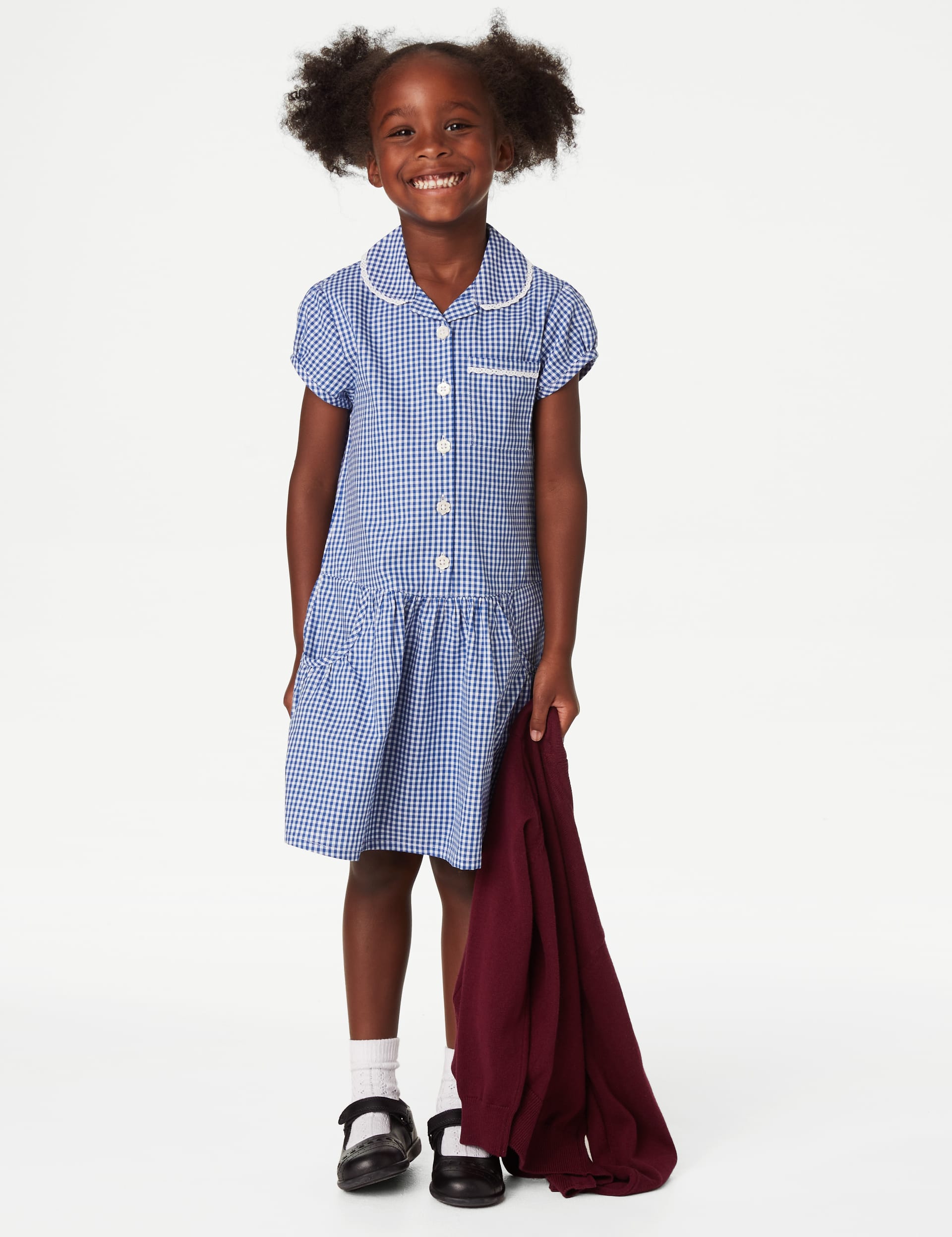 M&S Collection Girls 2 Pack Girls Cotton Plus Fit School Dresses (4-14 Yrs) - 5-6 Y - Mid Blue, Mid 