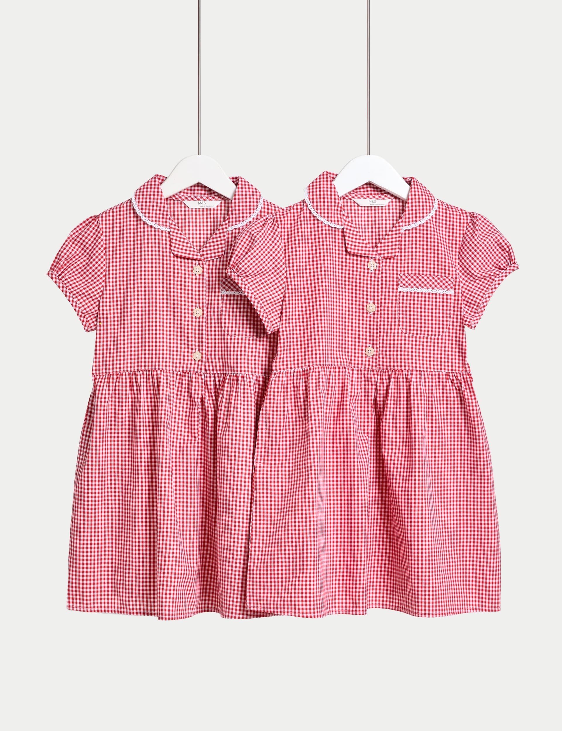 M&S Collection Girls 2 Pack Girls Plus Fit Gingham School Dresses (2-15 Yrs) - 12-13 - Red Mix, Mid Blue,Red Mix