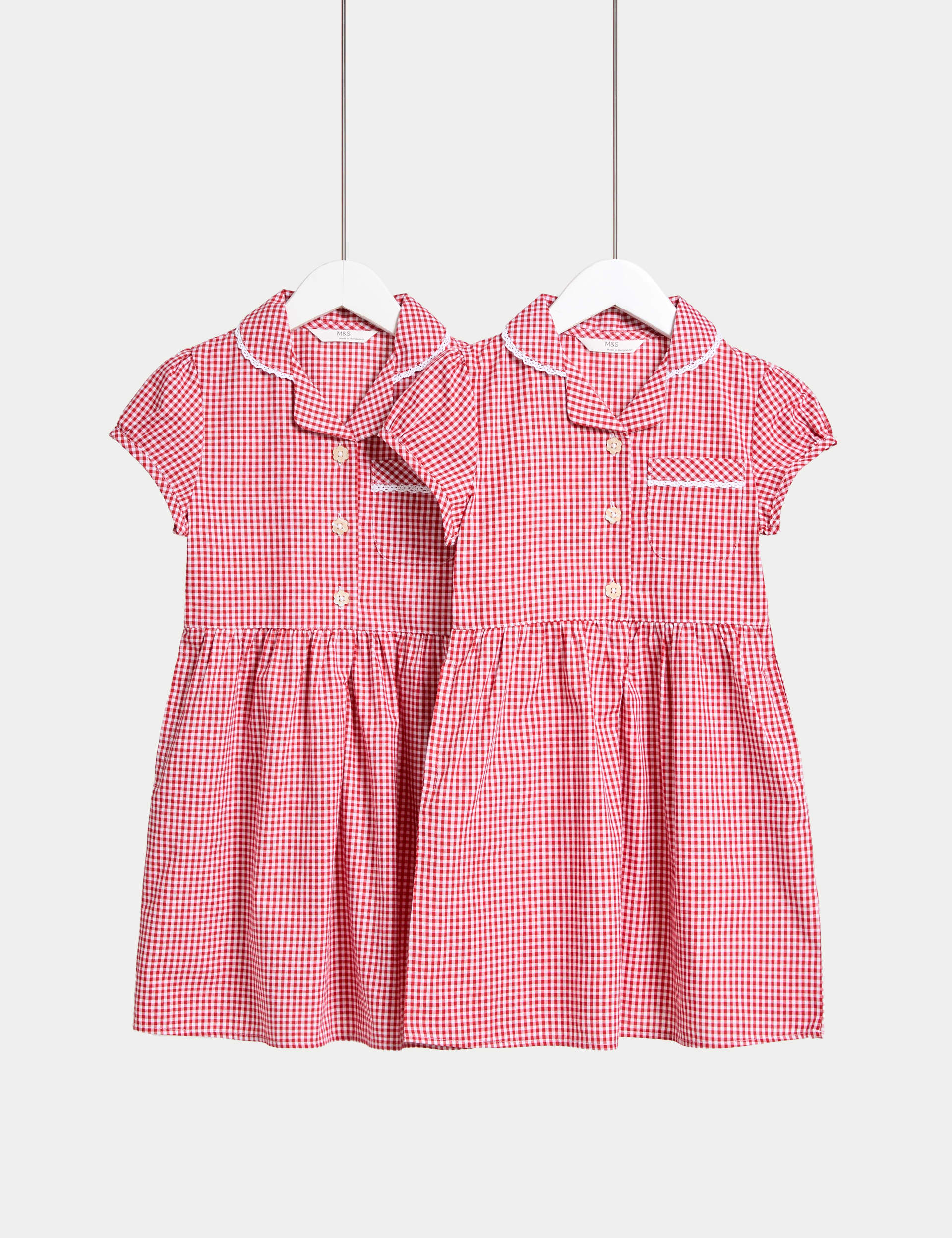 M&S Collection Girls 2 Pack Girls Cotton Rich School Dresses (2-14 Yrs) - 5-6 Y - Red Mix, Lilac,Red