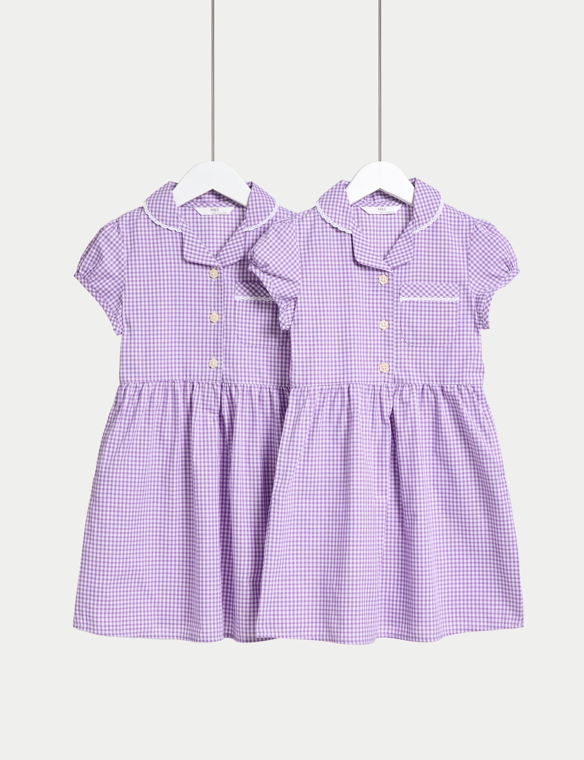 M&S Collection Girls 2 Pack Girls Cotton Rich School Dresses (2-14 Yrs) - 5-6 Y - Lilac, Lilac,Red M