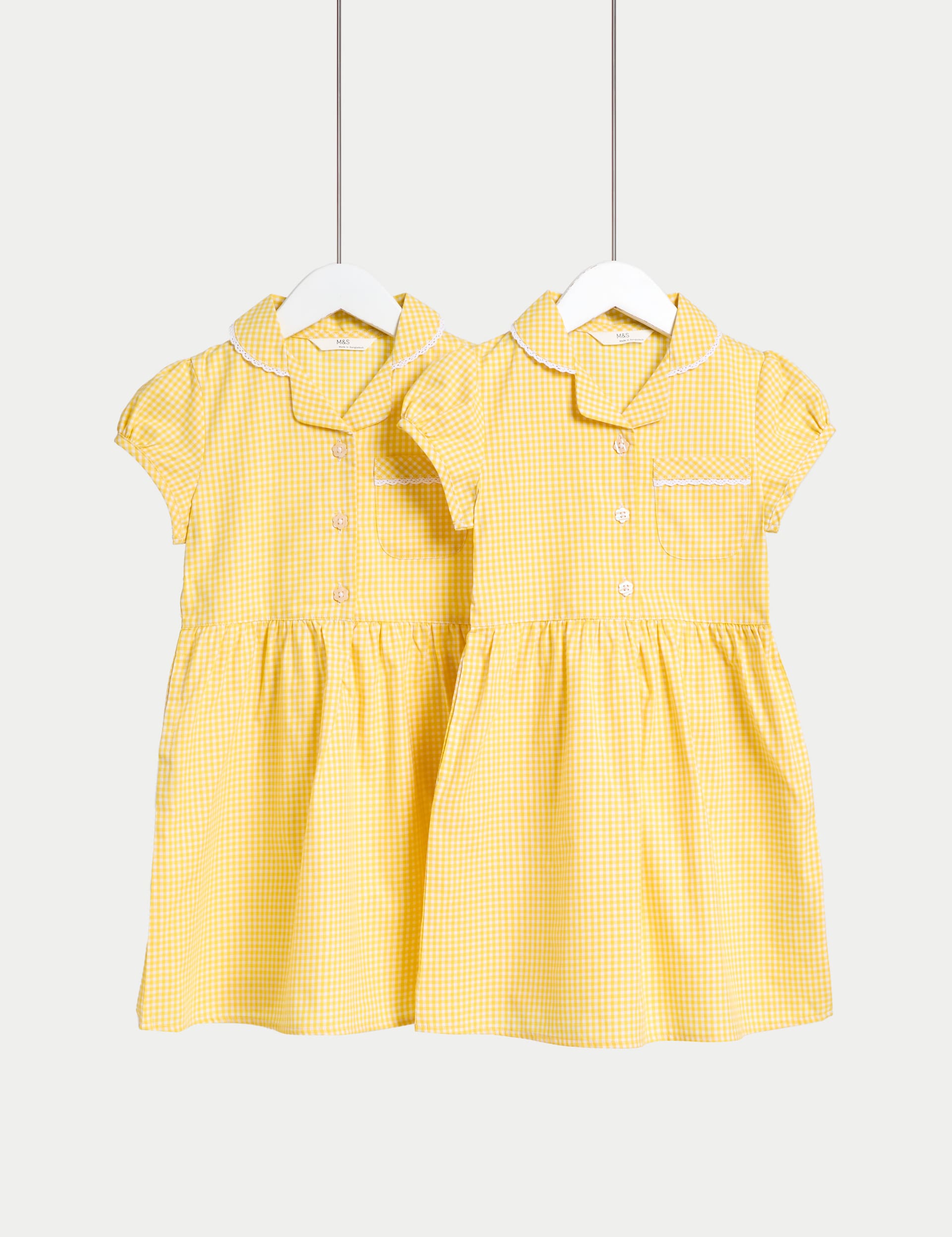 M&S Collection Girls 2 Pack Girls Cotton Rich School Dresses (2-14 Yrs) - 10-11 - Yellow, Navy,Royal