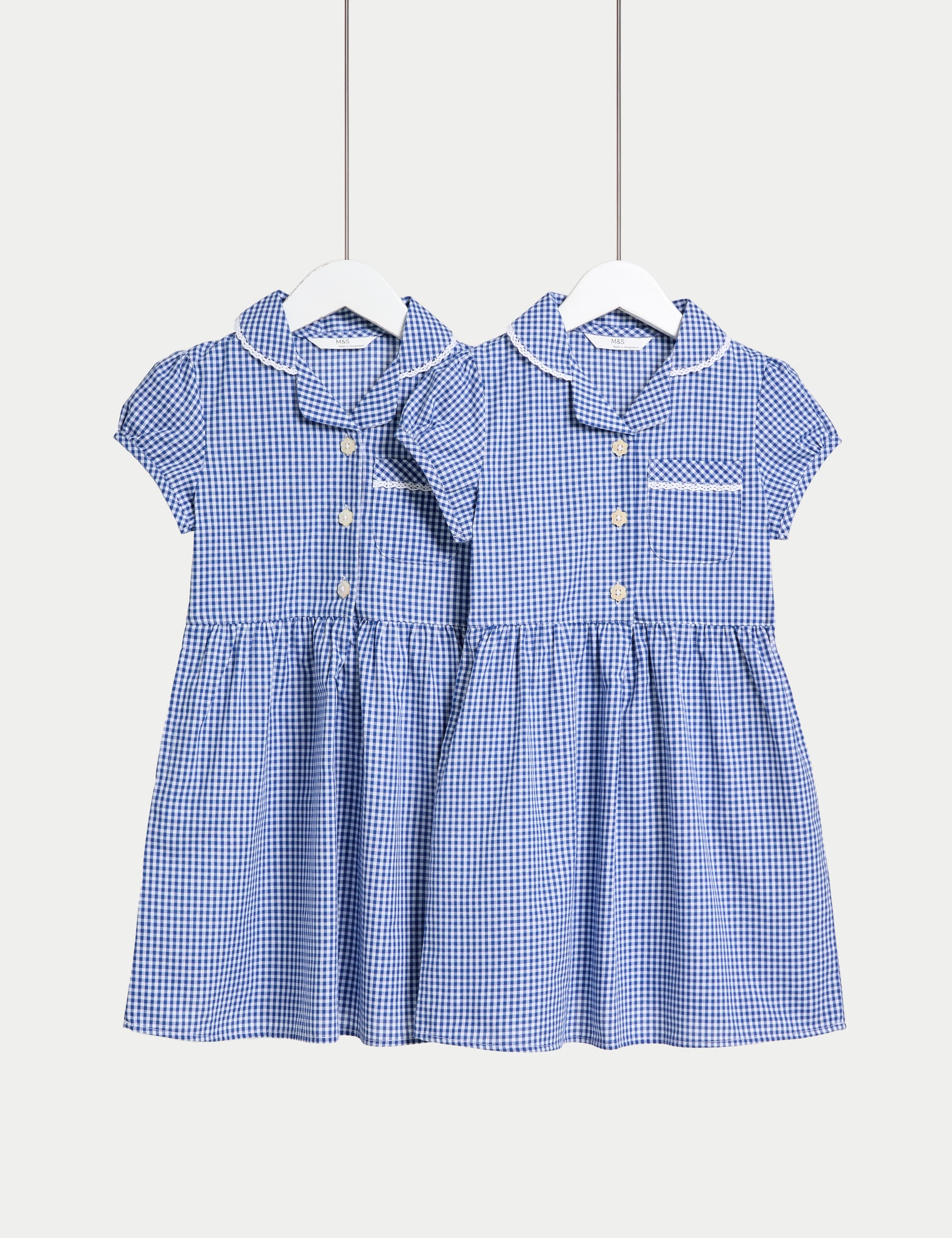 M&S Collection Girls 2 Pack Girls Cotton Rich School Dresses (2-14 Yrs) - 5-6 Y - Royal Blue, Red Mix,Lilac,Navy,Light Blue,Green,Royal Blue,Pink,Yellow