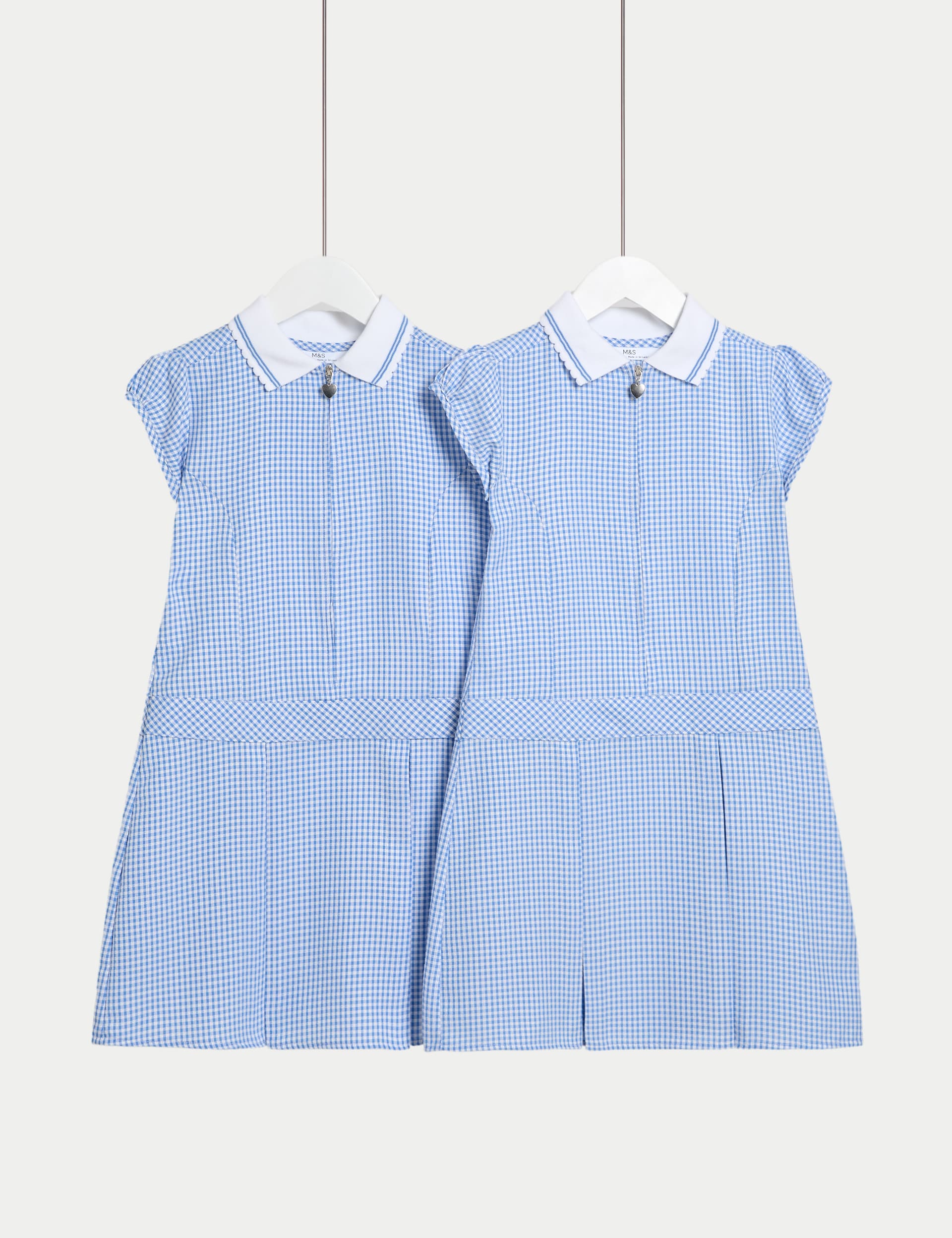 M&S Collection Girls 2 Pack Girls Cotton Rich Gingham School Dress (2-14 Yrs) - 6-7 Y - Light Blue, Light Blue,Green,Royal Blue,Lilac,Navy,Pink,Yellow,Red