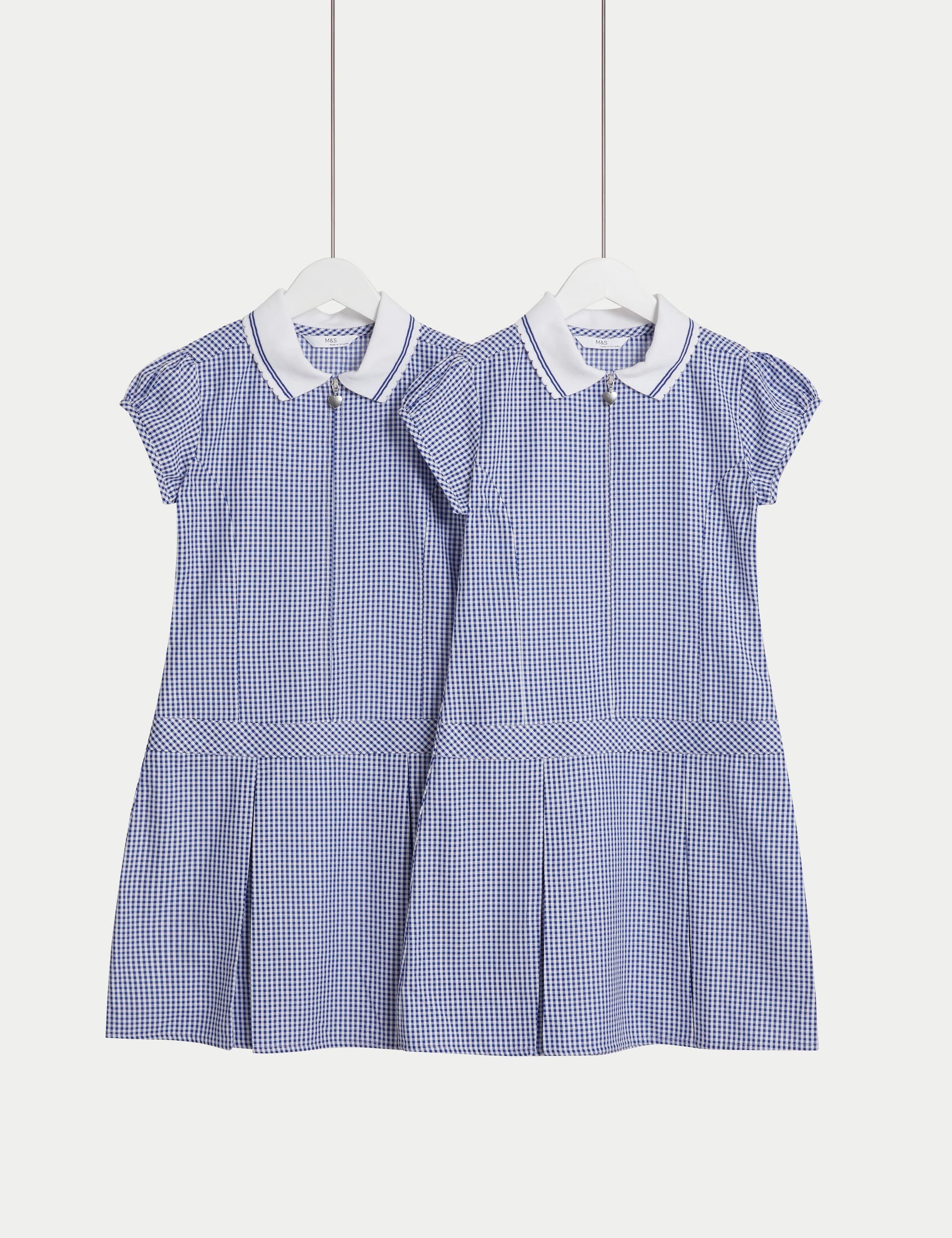 M&S Collection Girls 2 Pack Girls Cotton Rich Gingham School Dress (2-14 Yrs) - 11-12 - Lilac, Pink,