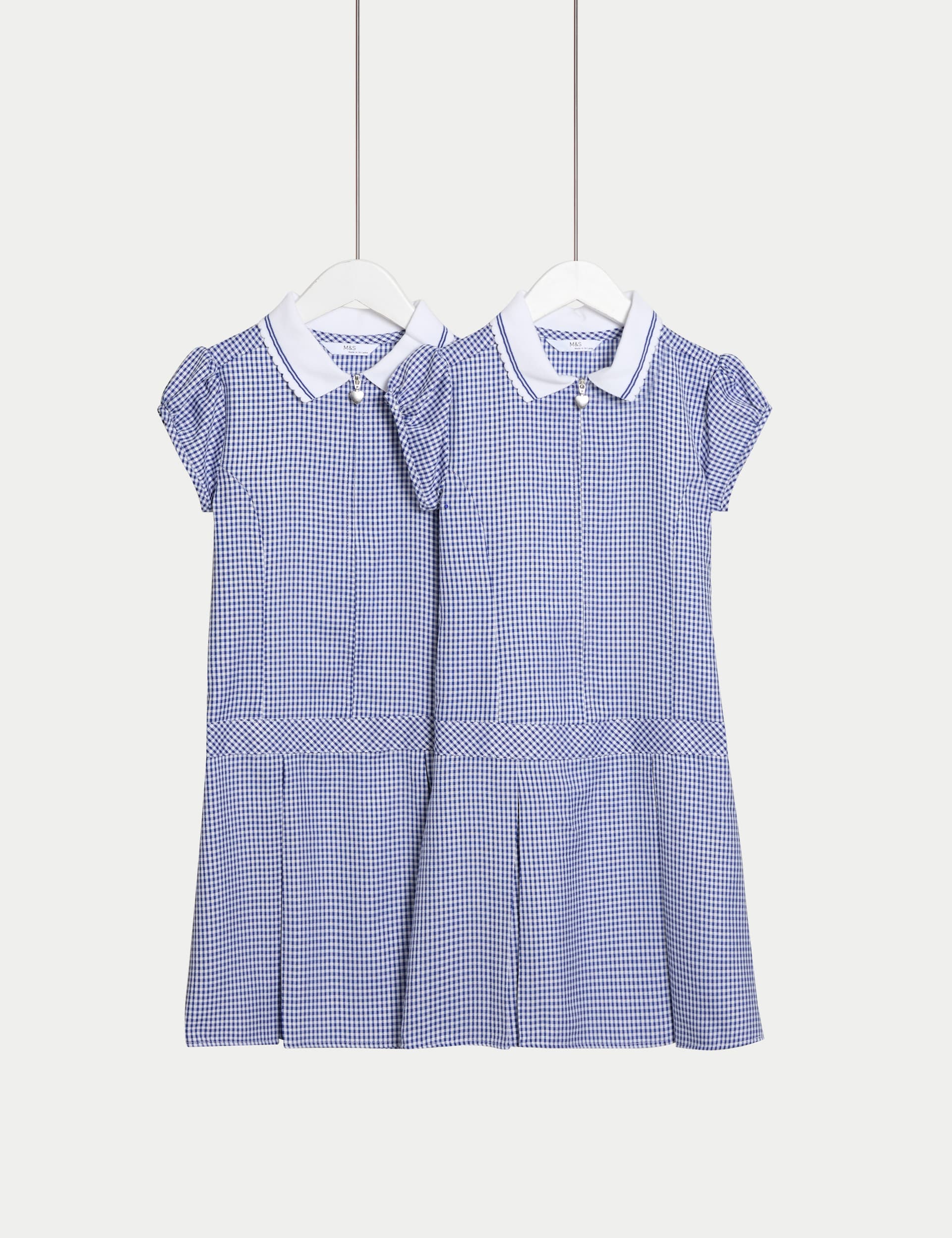 M&S Collection Girls 2 Pack Girls Cotton Rich Gingham School Dress (2-14 Yrs) - 5-6 Y - Royal Blue, Yellow,Lilac,Light Blue,Navy,Pink,Red,Green,Royal Blue