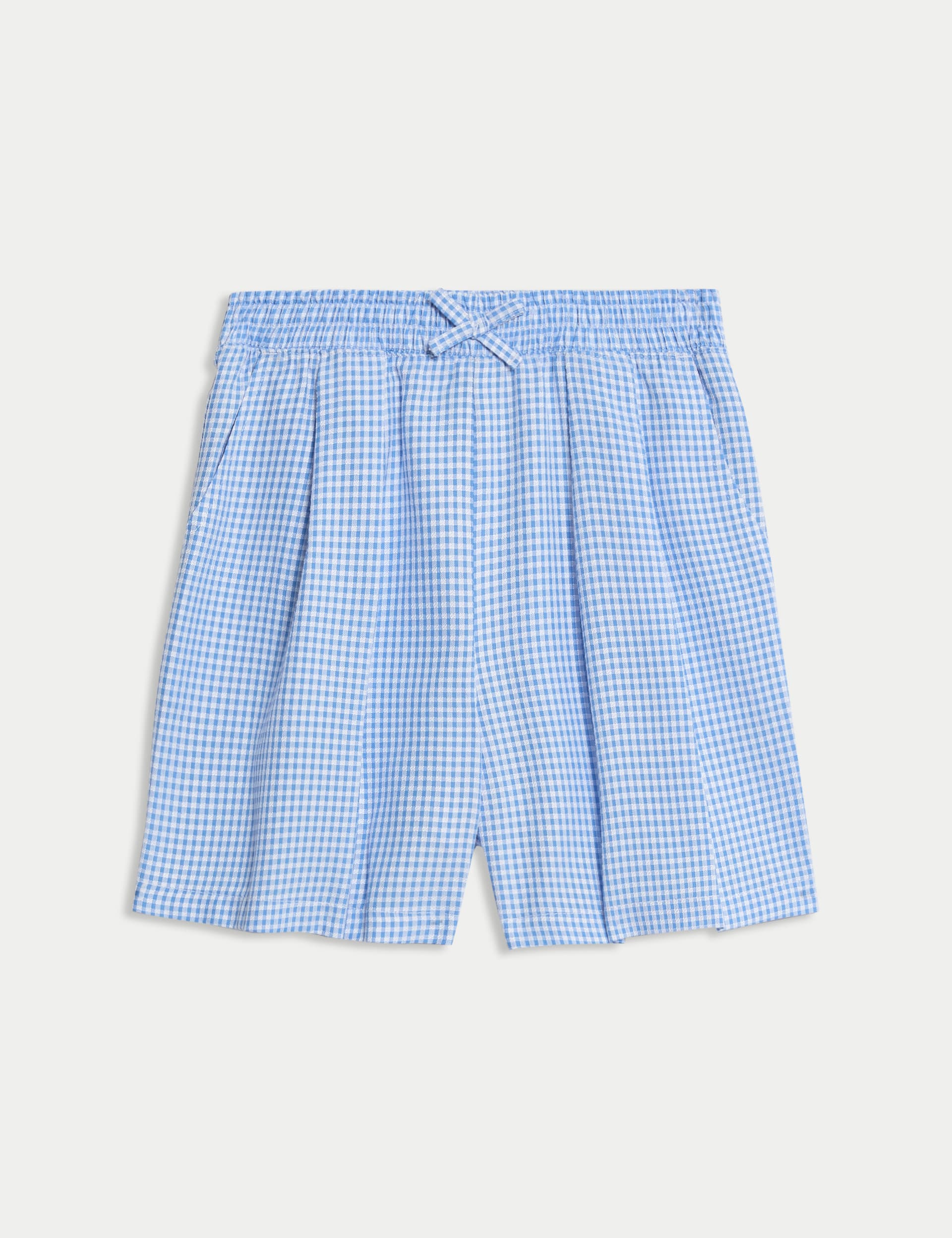 M&S Collection Girls Gingham School Shorts (3-14 Yrs) - 5-6 Y - Light Blue, Red,Light Blue