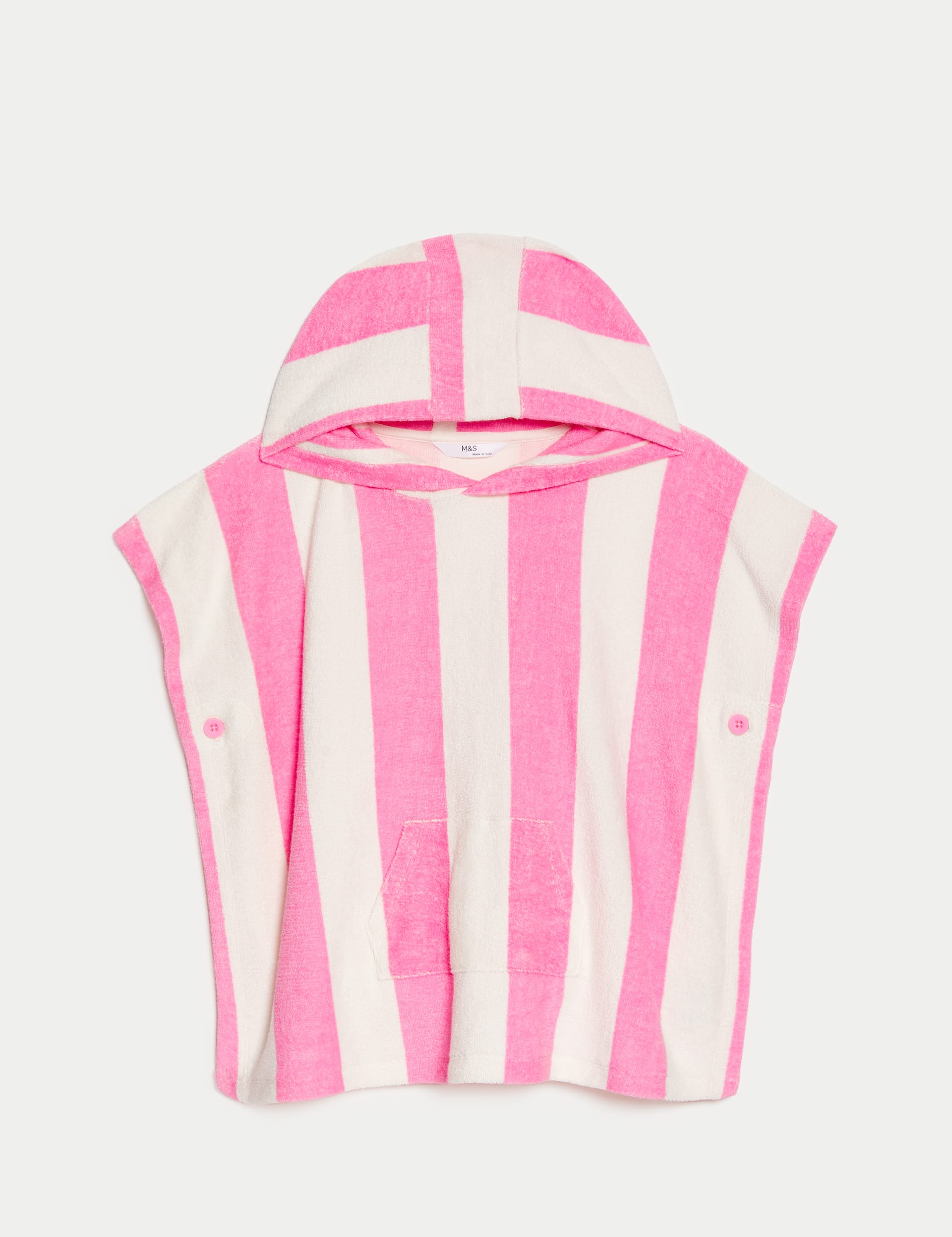 M&S Collection Girls Pure Cotton Towelling Striped Poncho (2-8 Yrs) - 6-7 Y - Pink Mix, Pink Mix