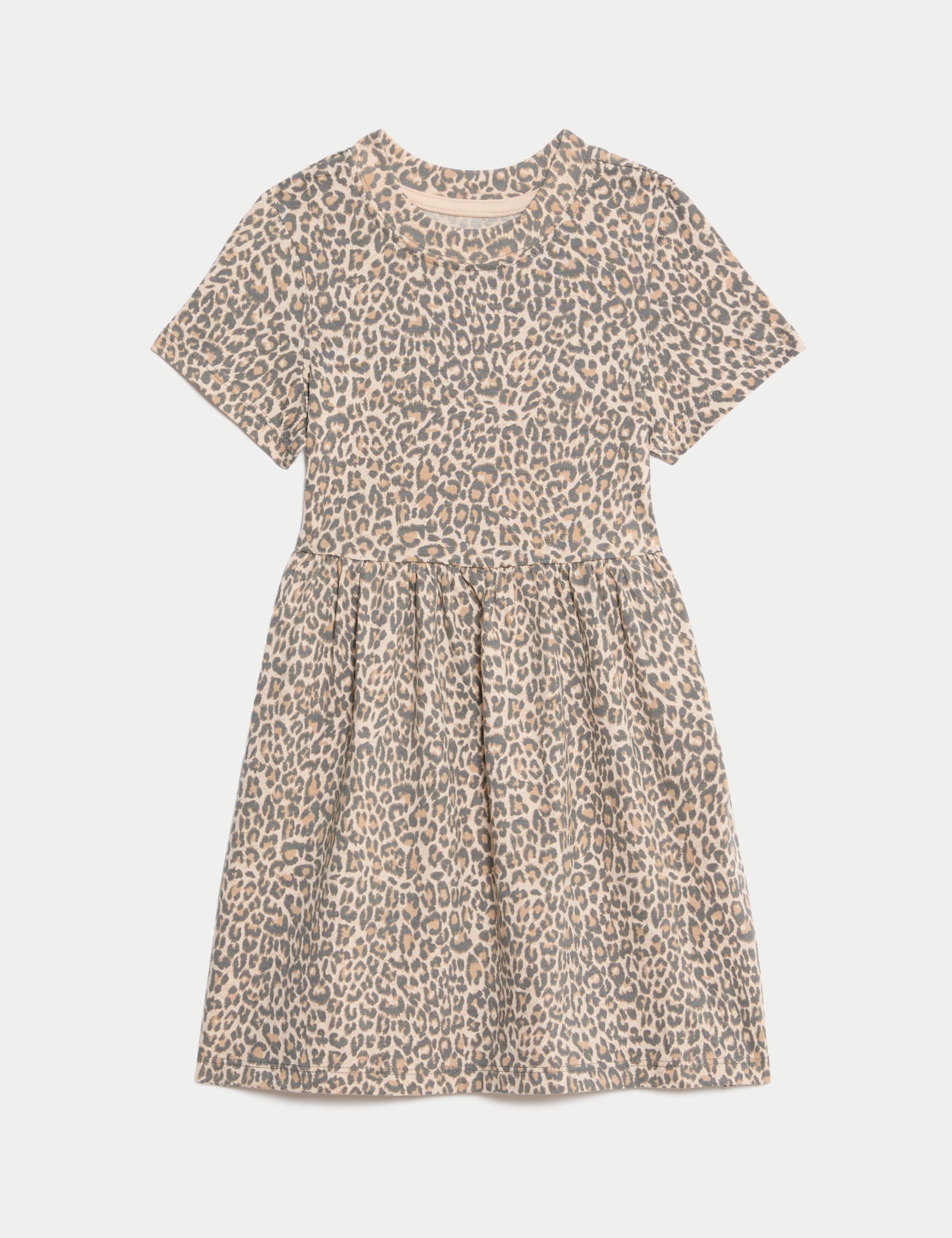 M&S Collection Girls Pure Cotton Leopard Dress (12 Mths-8 Yrs) - 5-6 Y - Neutral, Neutral