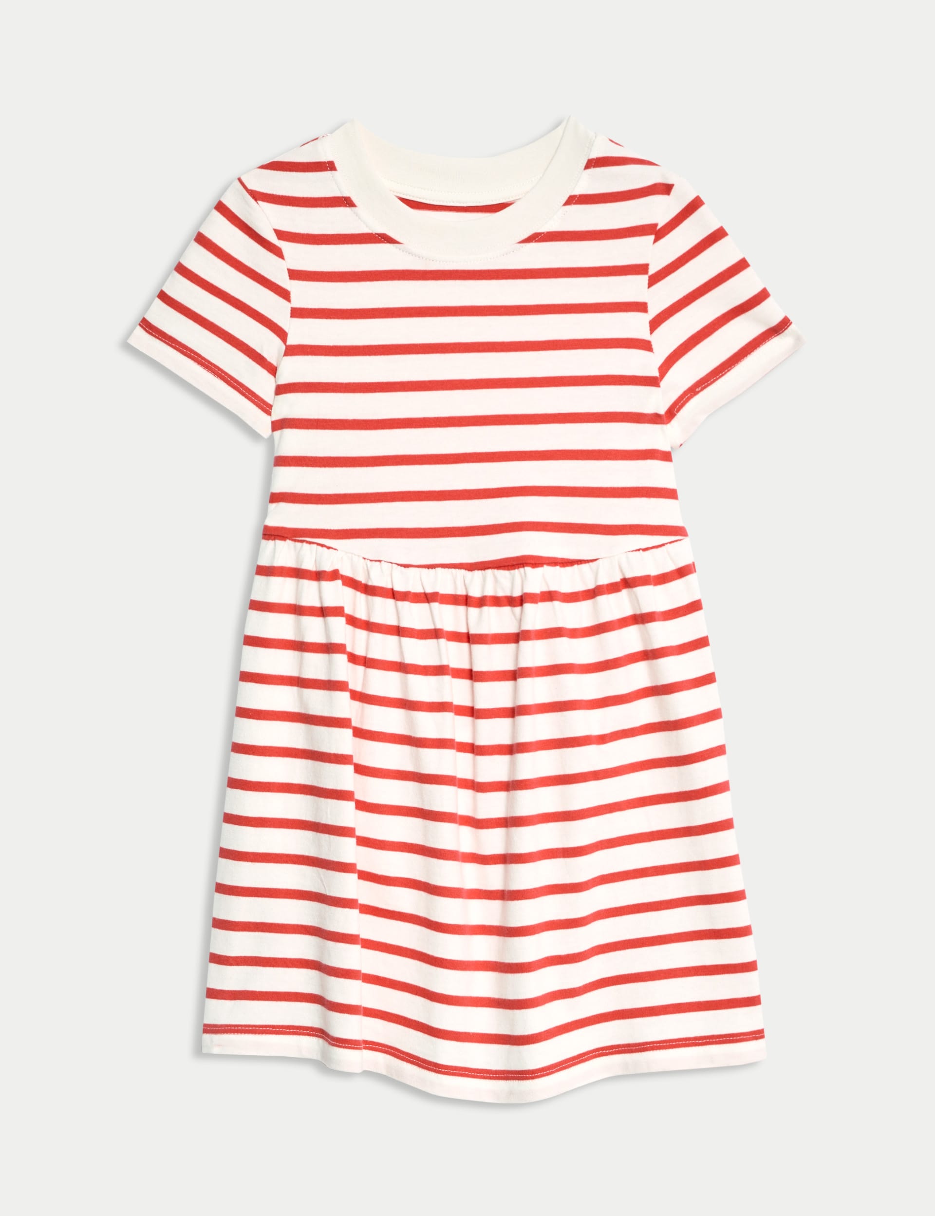 M&S Collection Girls Pure Cotton Striped Dress (1-8 Yrs) - 5-6 Y - Red, Red