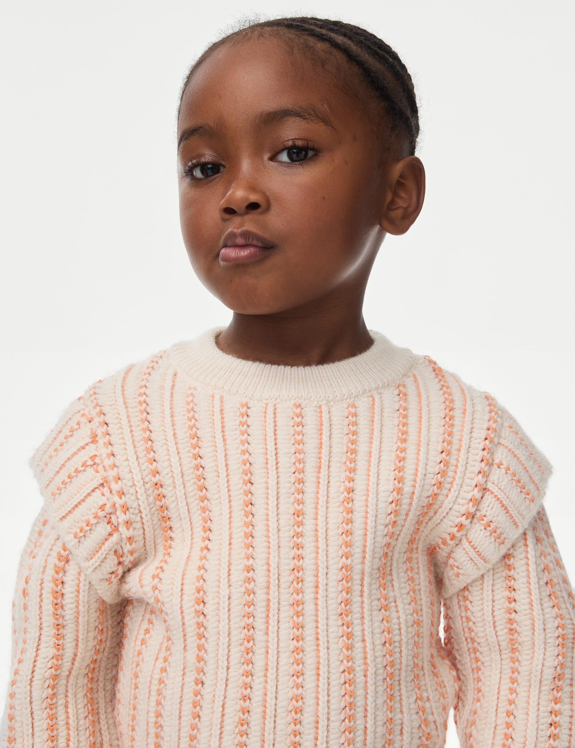 M&S Collection Girls Shoulder Insert Textured Jumper (2-8 Yrs) - 2-3 Y - Orange Mix, Ecru,Orange Mix