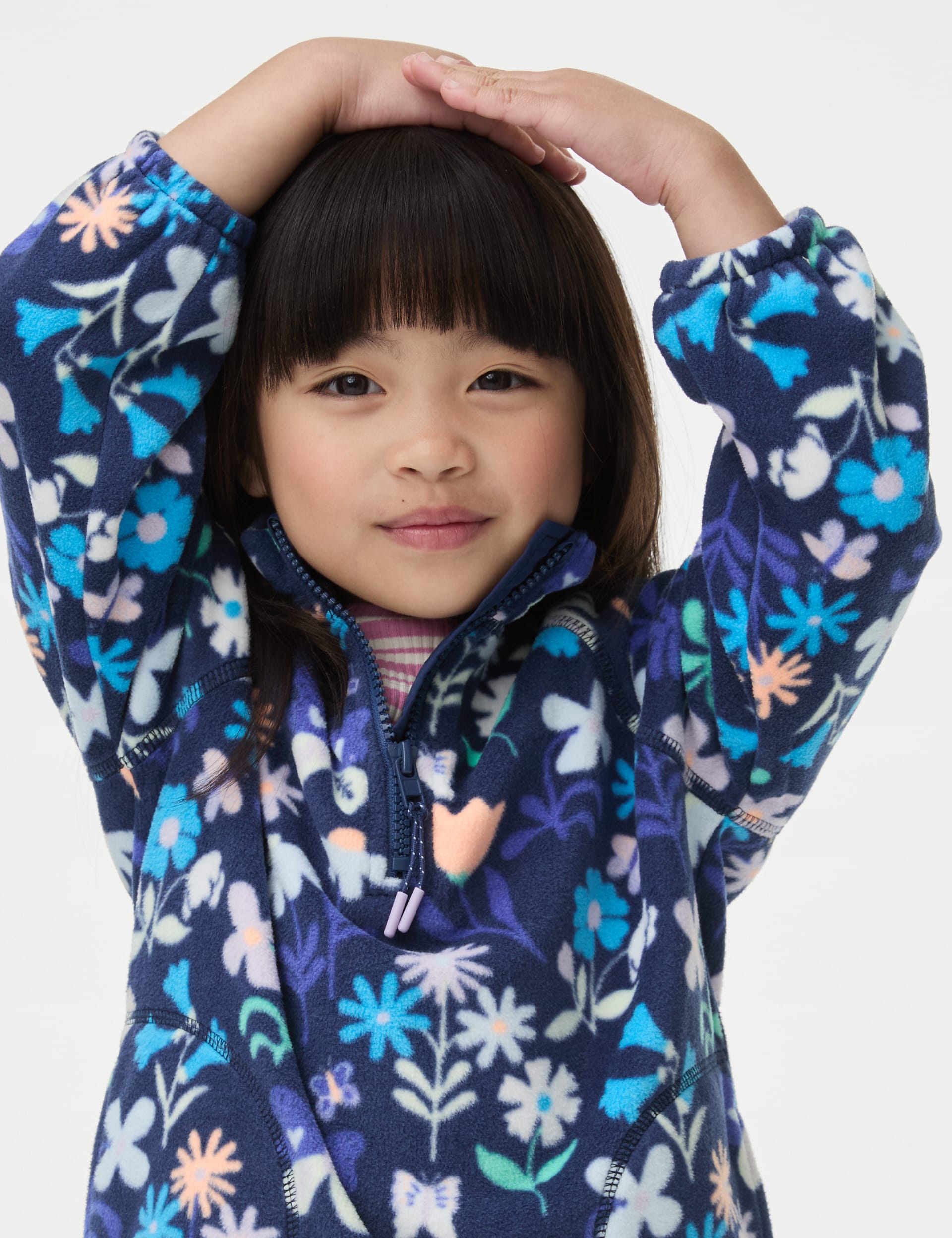 M&S Collection Printed Fleece Top (2-8 Yrs) - 3-4 Y - Blue Mix, Blue Mix,Ivory Mix